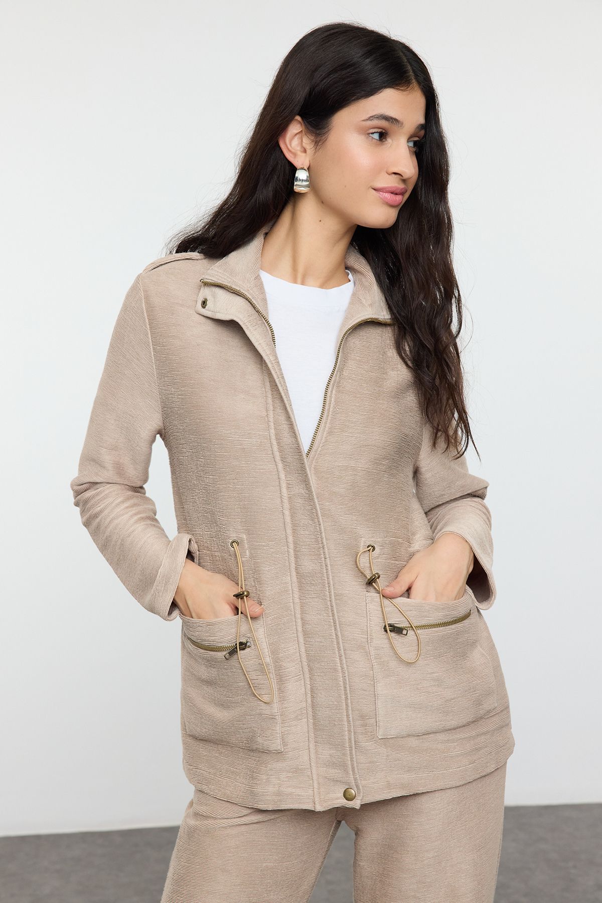 Trendyol Modest-Mink Diver/Scuba Stand γιακά με πλεκτή τσέπη στο κάτω μέρος TCTAW25US00121 2