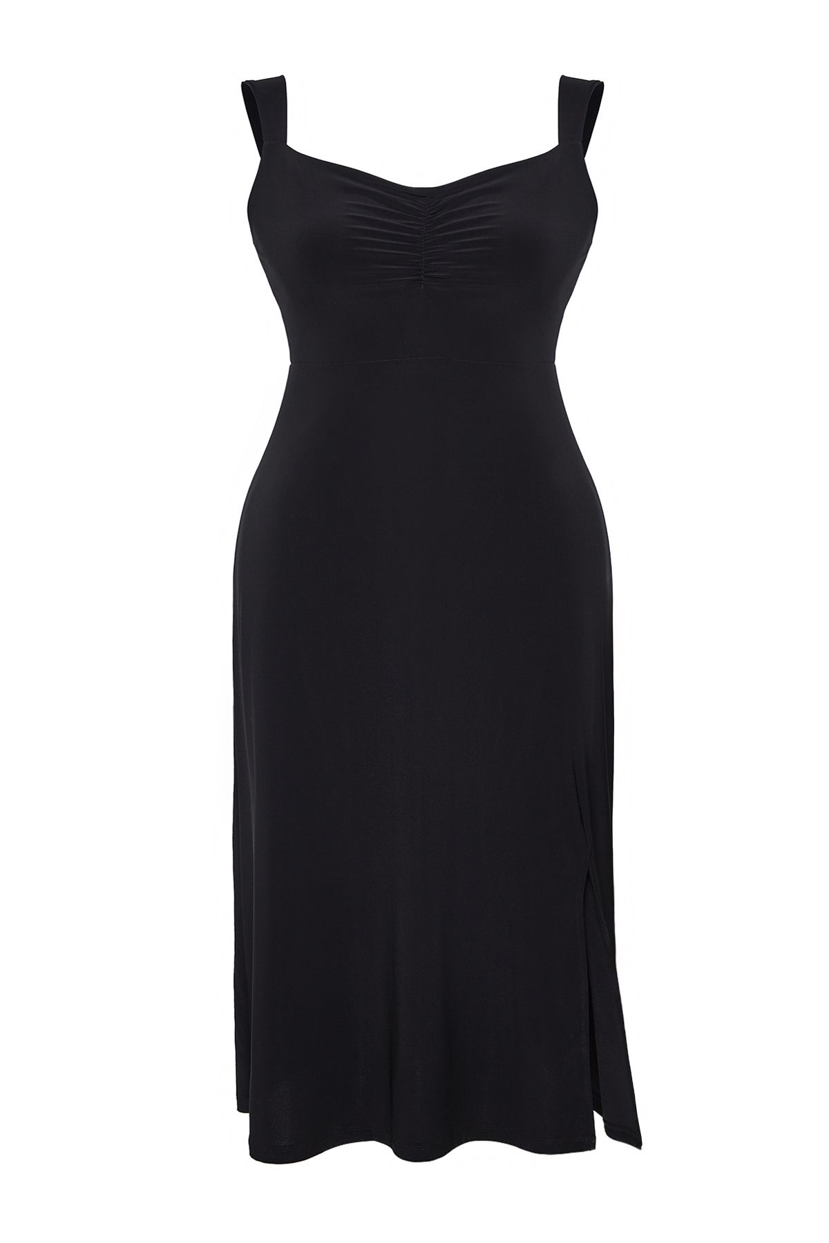 Trendyol Curve-Чорна сукня міді з вирізом у вигляді серця Orme Plus Size TBBSS25AH00014 6