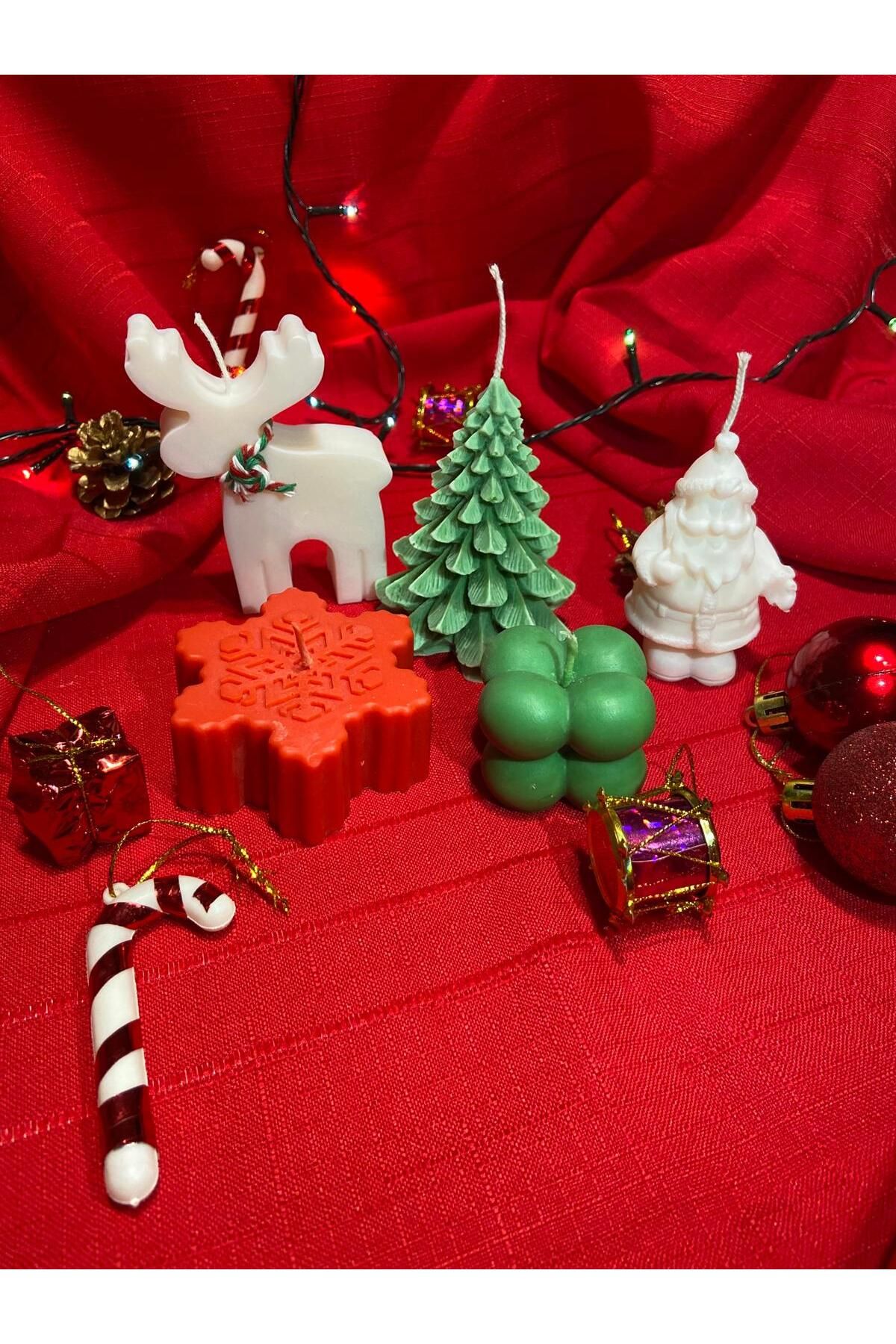 Elioure Renkli Yılbaşı Mum Seti, Noel Baba, Çam, Geyik, Kar Tanesi, Bumbble, 5 Parça