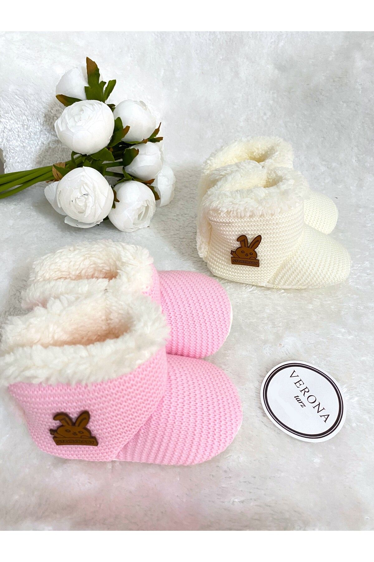 VERONA TARZ-2-Piece Unisex Baby Slippers Set - Double Color, Plush Material, Non-Slip Base 2