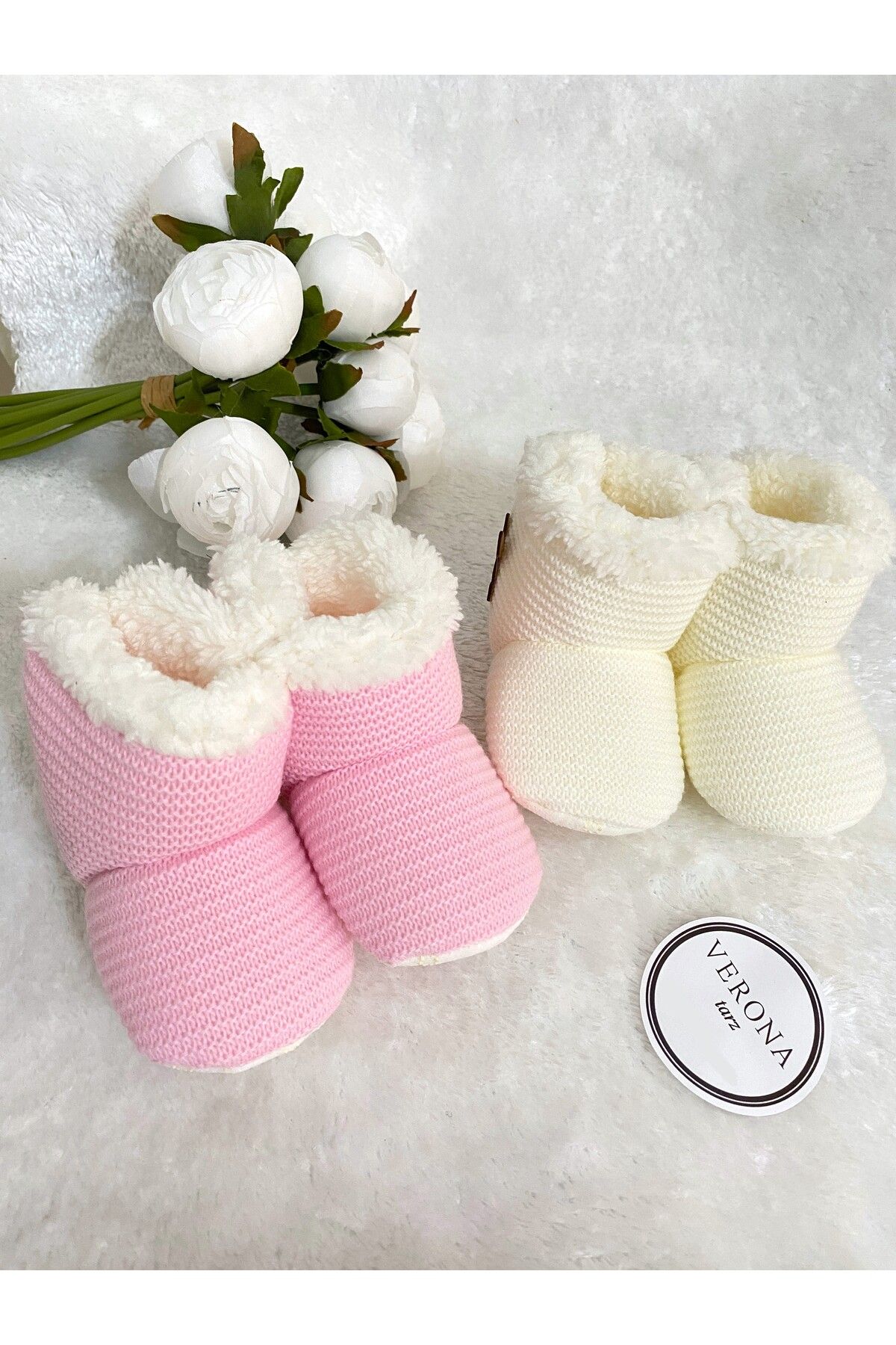 VERONA TARZ-2-Piece Unisex Baby Slippers Set - Double Color, Plush Material, Non-Slip Base 1