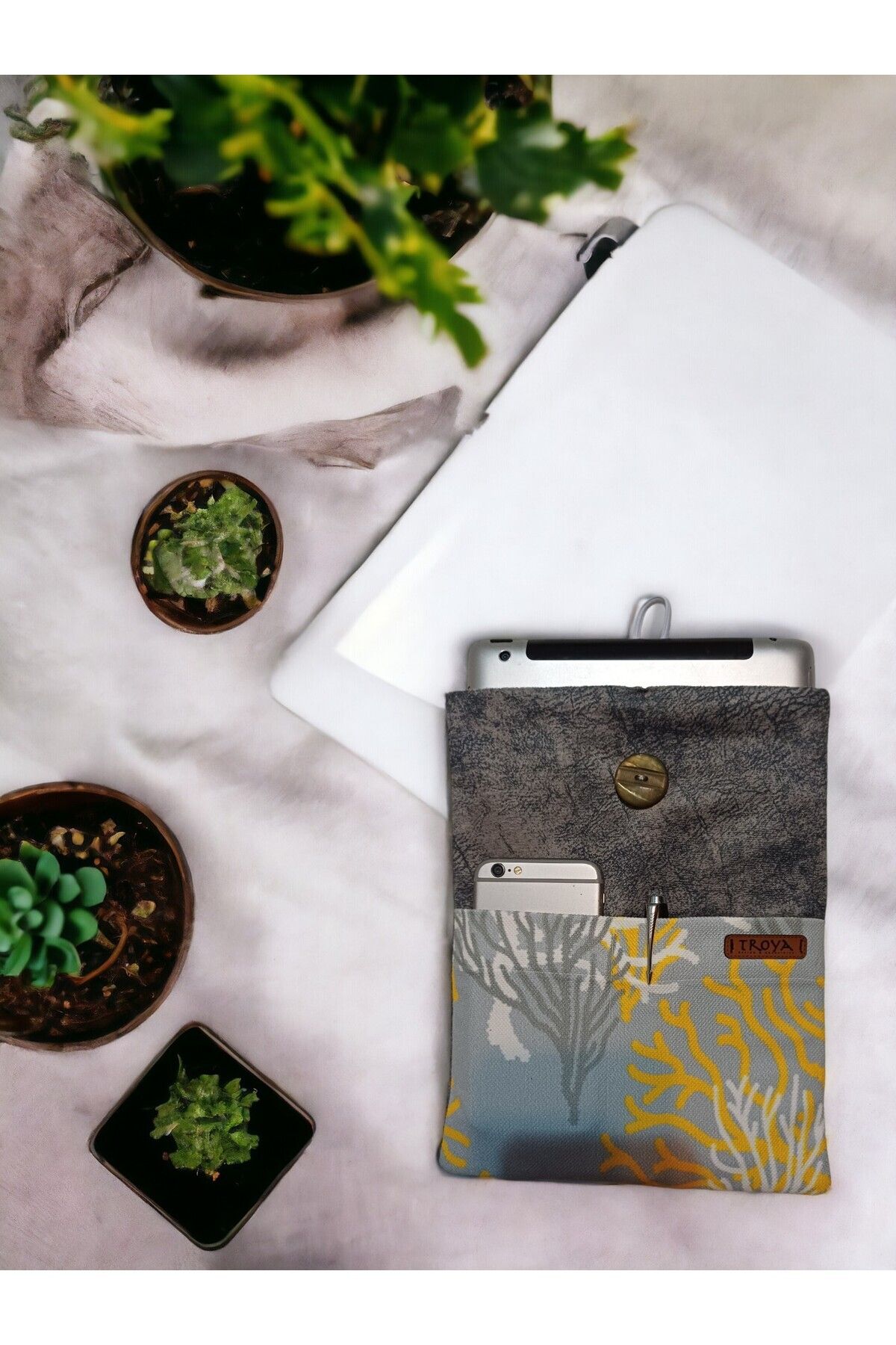 Troya Design-Book / Tablet / E-Book Reader Case - Corals / Gray Color 5