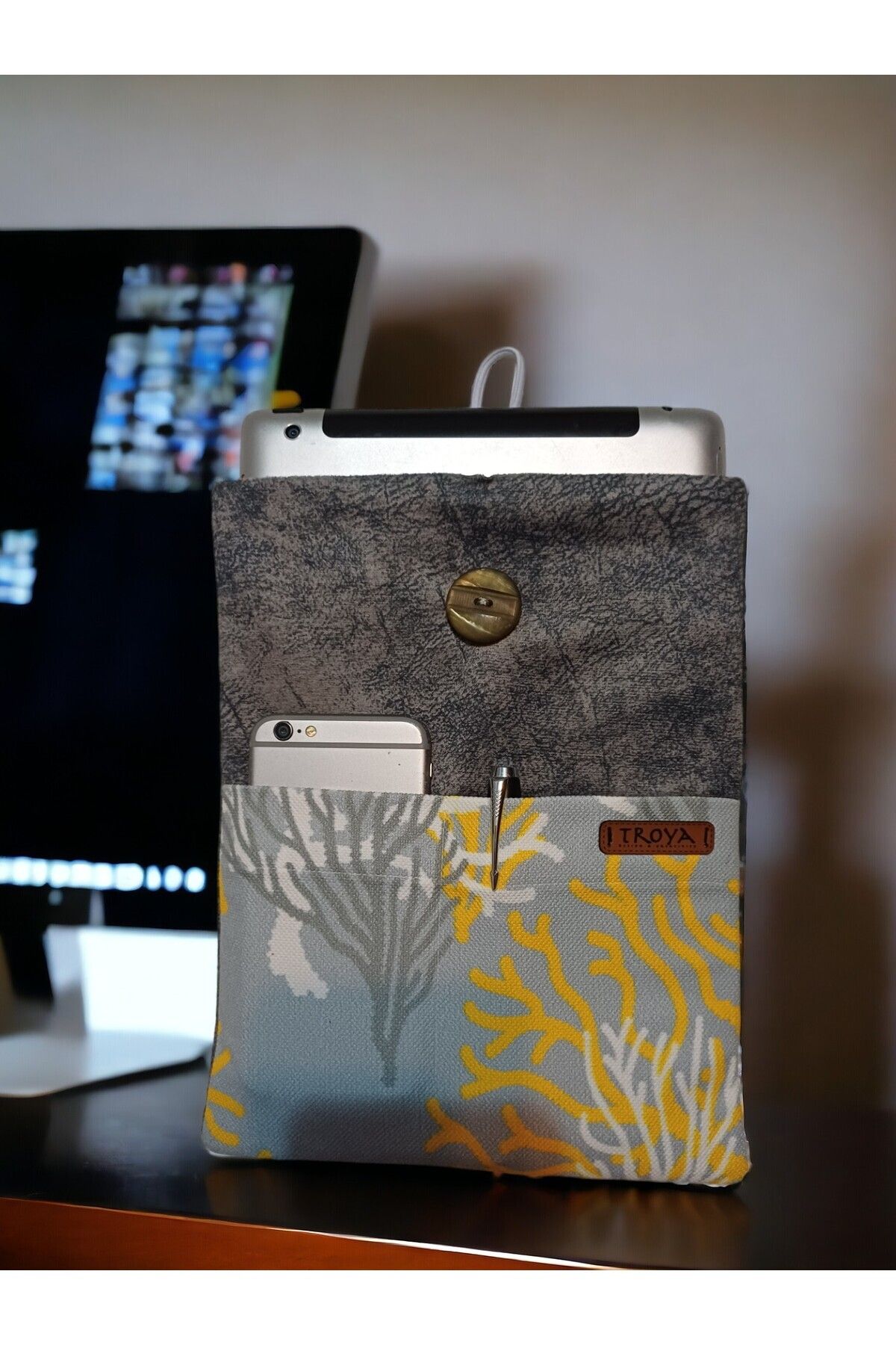 Troya Design-Book / Tablet / E-Book Reader Case - Corals / Gray Color 7