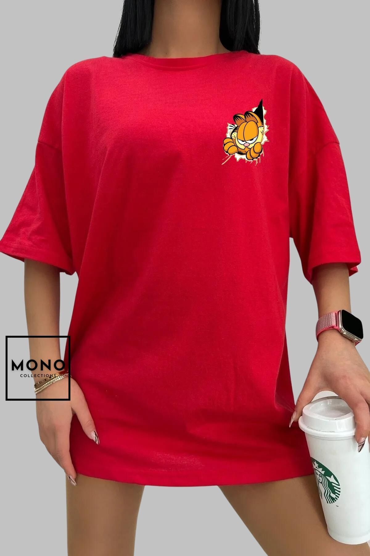 New Shine-MONO COLLECTION Unisex Oversize Crew Neck Cotton Garfield Printed Short Sleeve T-Shirt 2