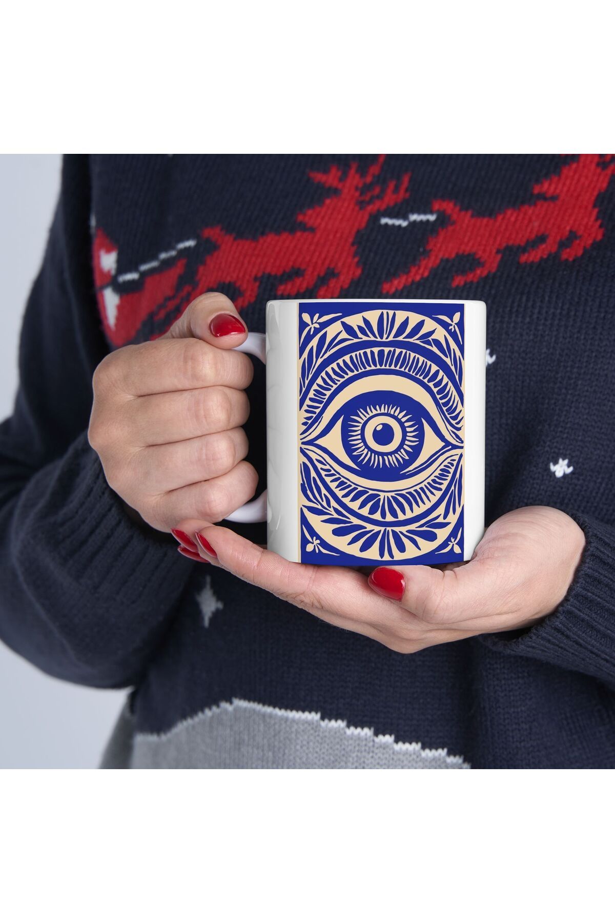 BİBANAPROMOSYON Fatma Ananın Eli Nazar Göz Temalı Kupa Bardak Evil Eye Themed Mug