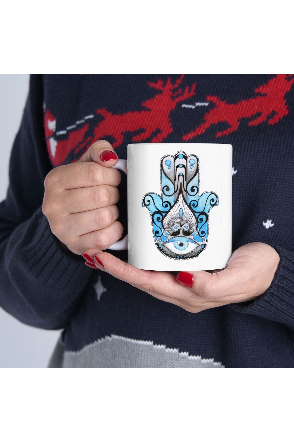 BİBANAPROMOSYON Fatma Ananın Eli Nazar Göz Temalı Kupa Bardak Evil Eye Themed Mug
