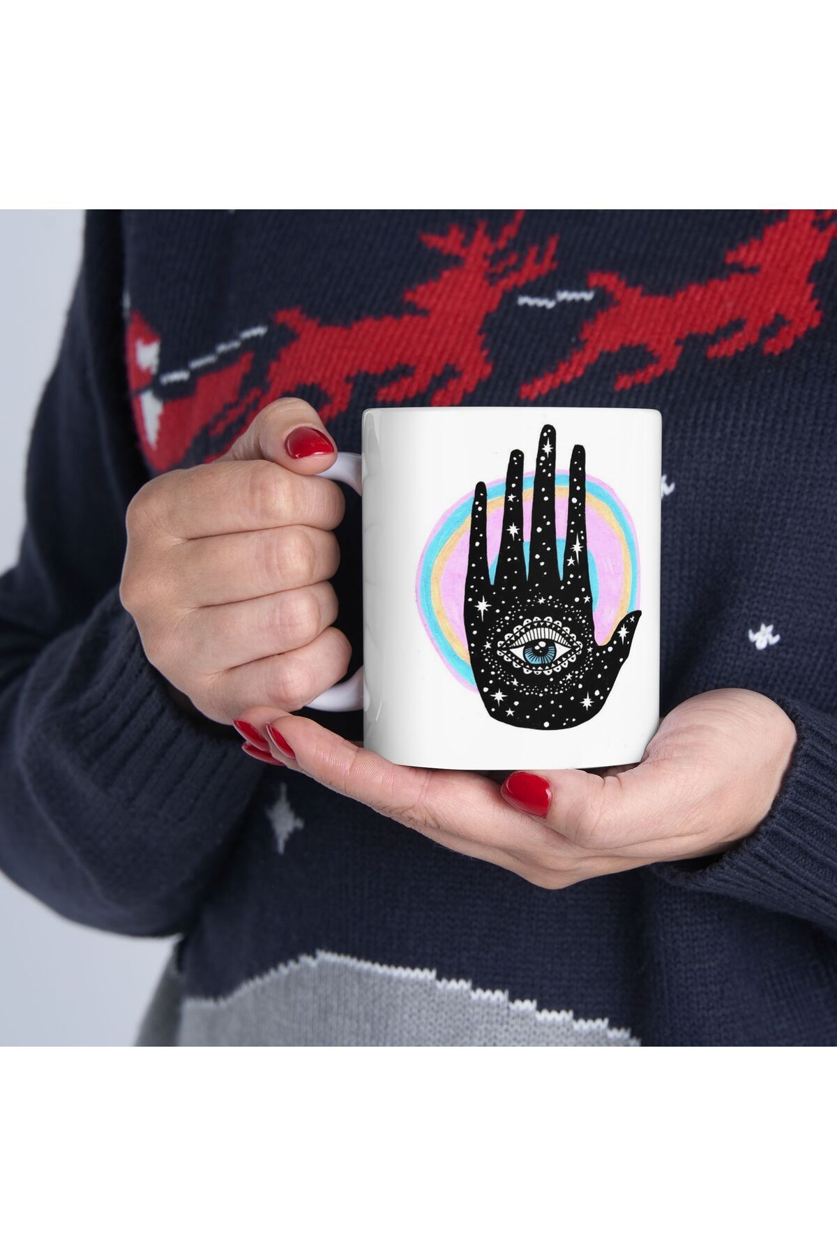 BİBANAPROMOSYON Fatma Ananın Eli Nazar Göz Temalı Kupa Bardak Evil Eye Themed Mug