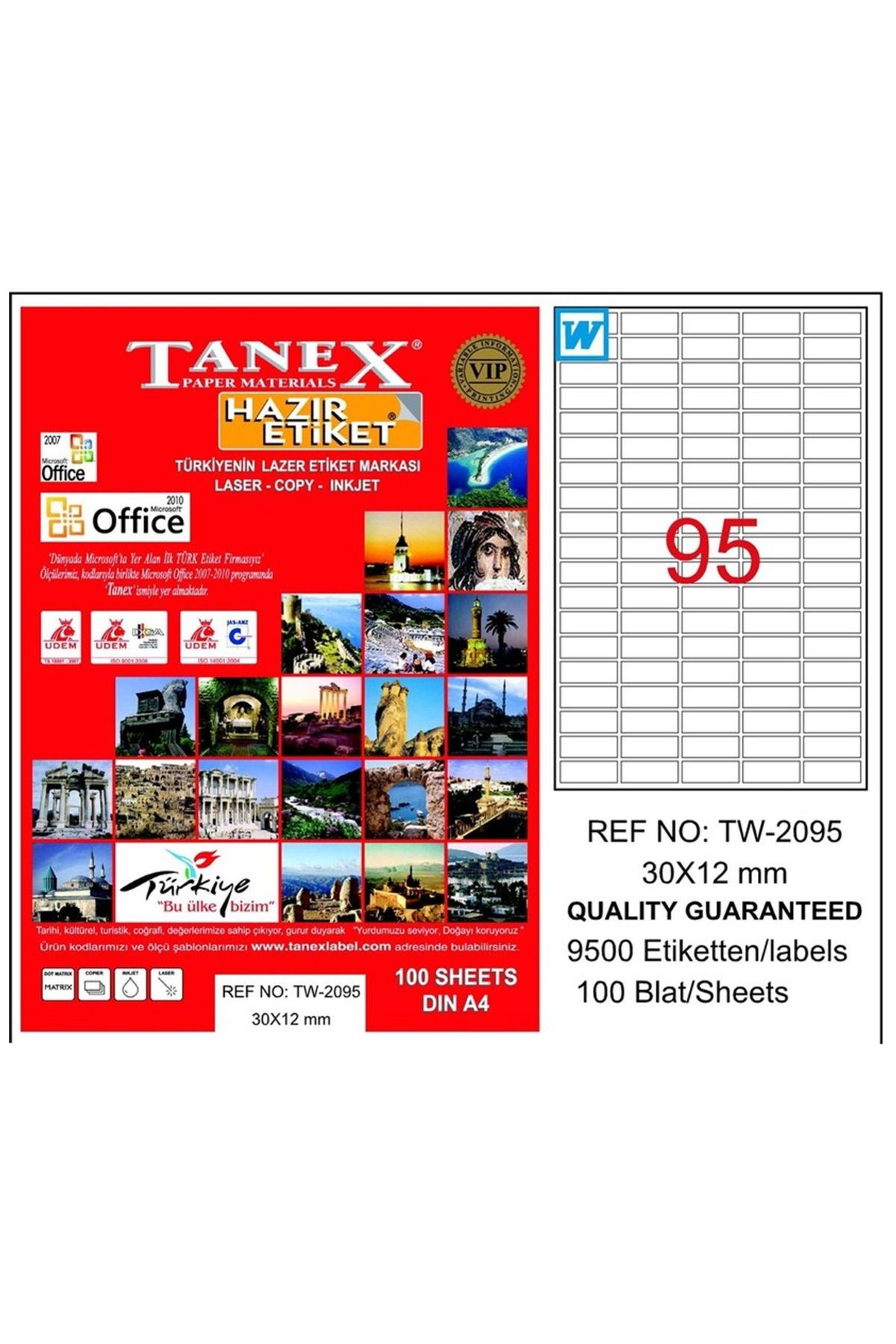 Kapamarka Tanex Tw-2095 30x12 Lazer Etiket 100'lü