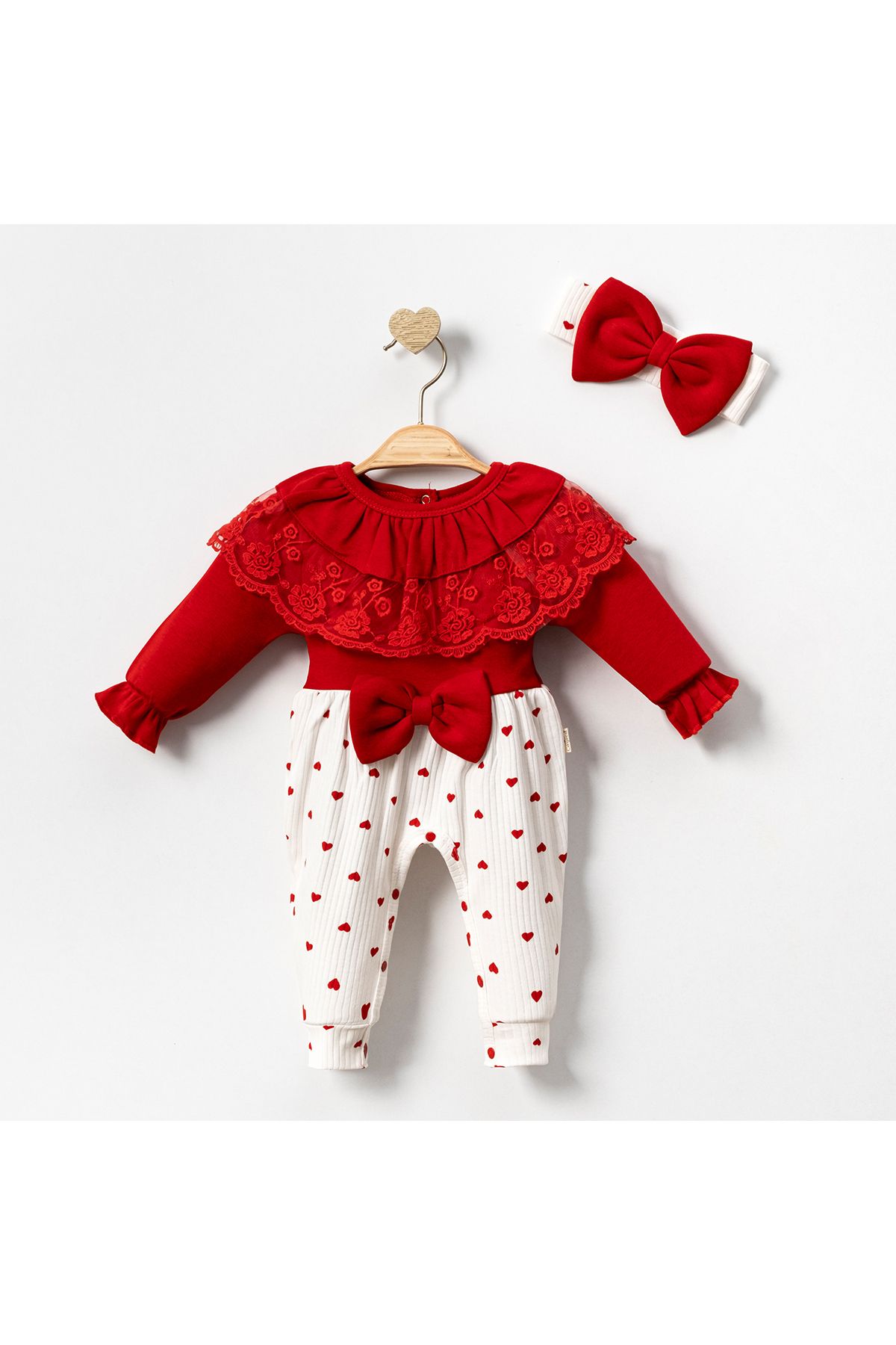 MİNİZEYN TEKSTİL-Ribbon Jumpsuit and Bandana - Baby Girl Gift 1