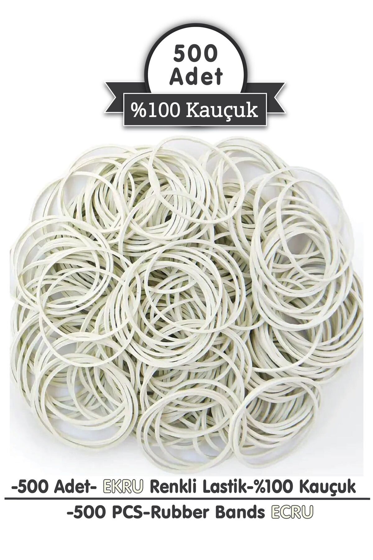 PackMai Ekru Paket Lastiği 500 Adet - 100 gr, 6 cm Genişlik, 1,2 cm Kalınlık, 30 cm Esneme - %100 Kauçuk