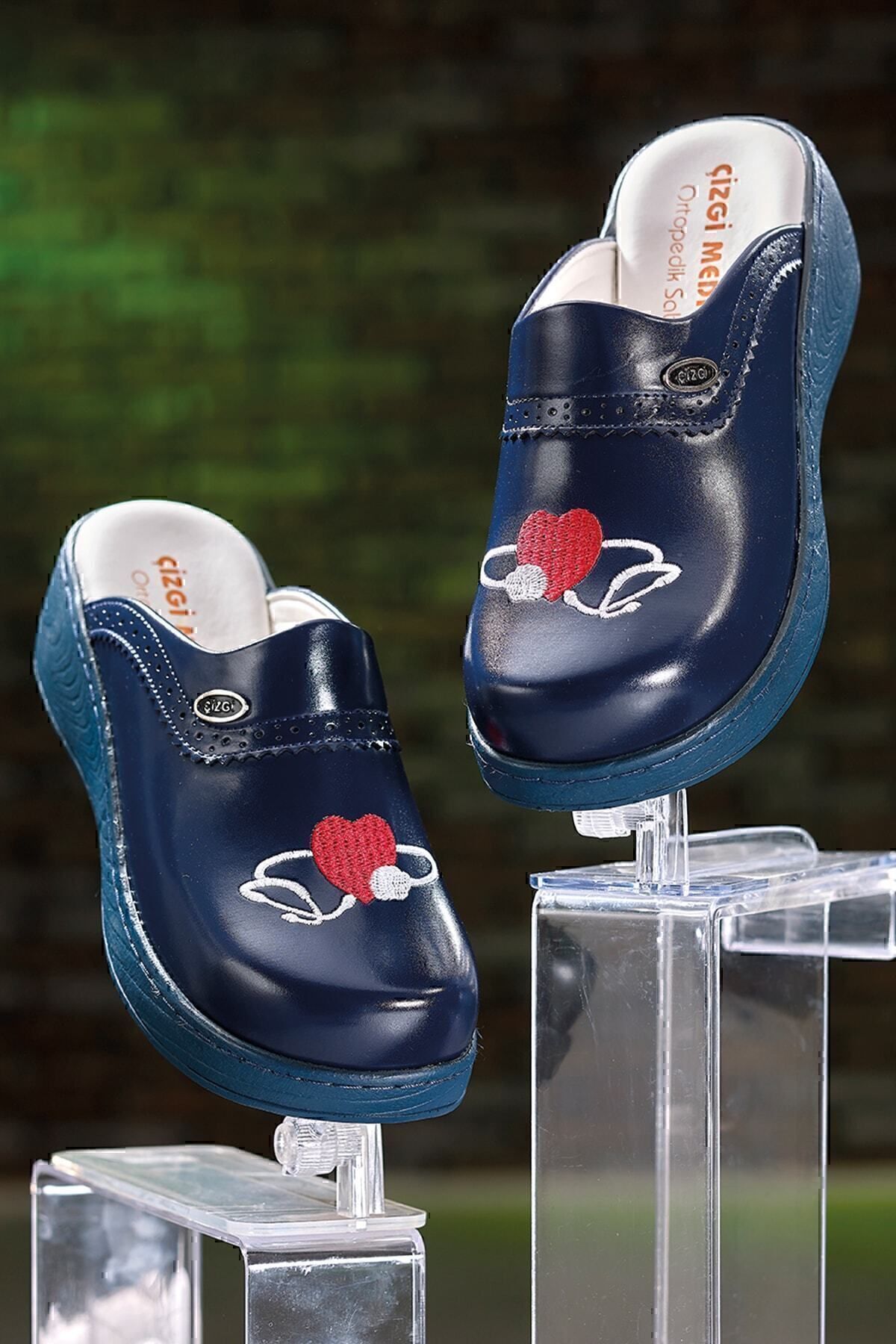 viva embroidered navy blue ladies sabo slippers orthopedic doctor nurse hospital slippers