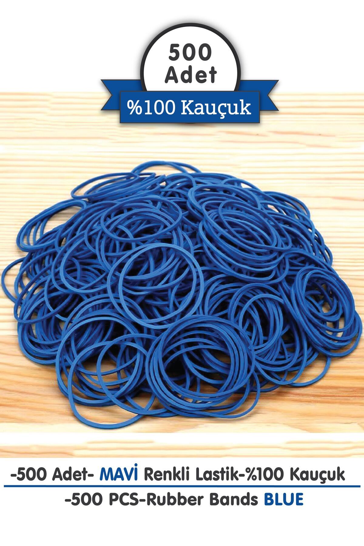 PackMai Mavi Paket Lastiği 500 Adet - 100 gr, 6 cm Genişlik, 1,2 cm Kalınlık, 30 cm Esneme - %100 Kauçuk