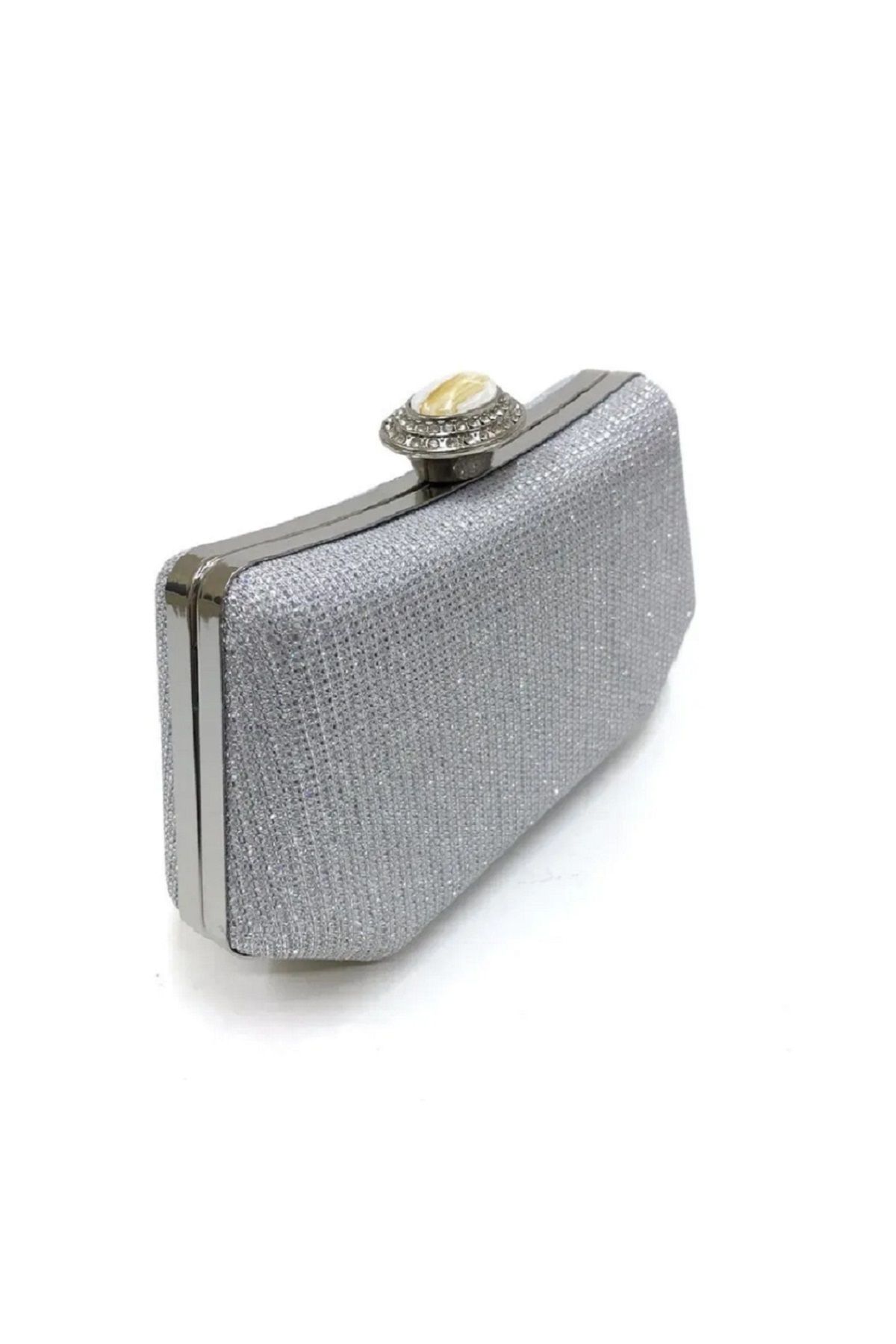 ZEYYMODA Vintage Kadın Gümüş Simli Abiye Clutch Portföy Çanta Zincir Ve Kolçaklı