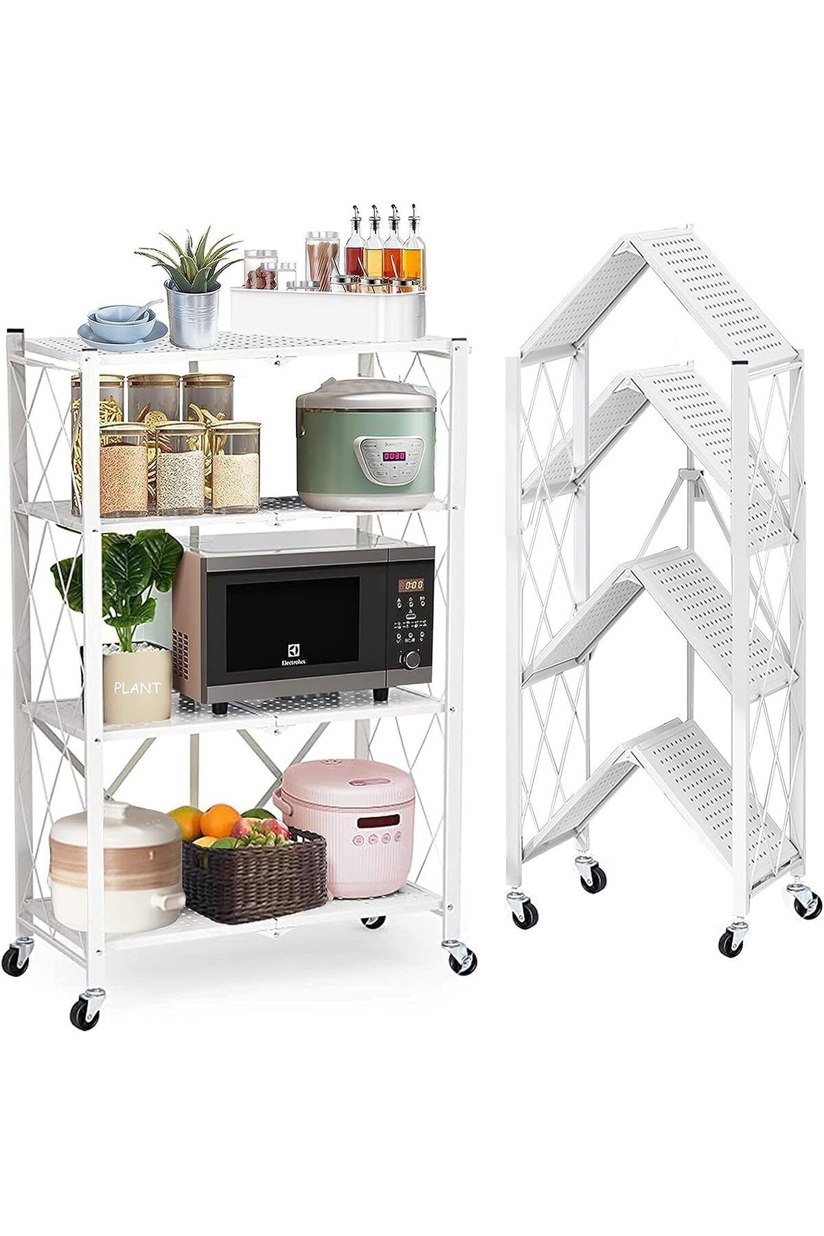 DubaiGallery-4-Tier Kitchen Standing Shelf Foldable Metal Shelving Units Multipurpose Rack for Living Kitchen 2