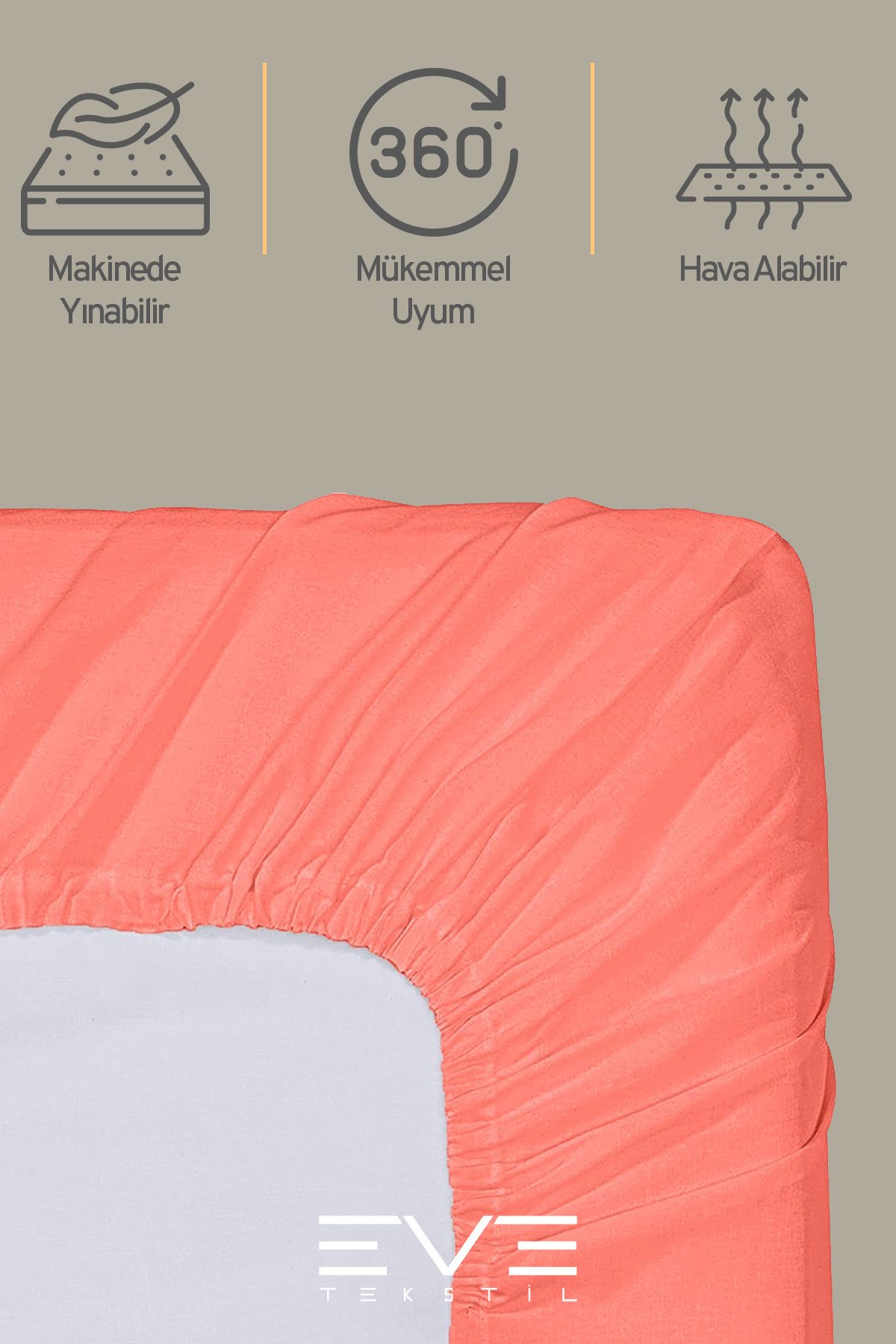Eve Tekstil-Single Rainforce Fabric Elastic Sheet and Pillow Case Set 3