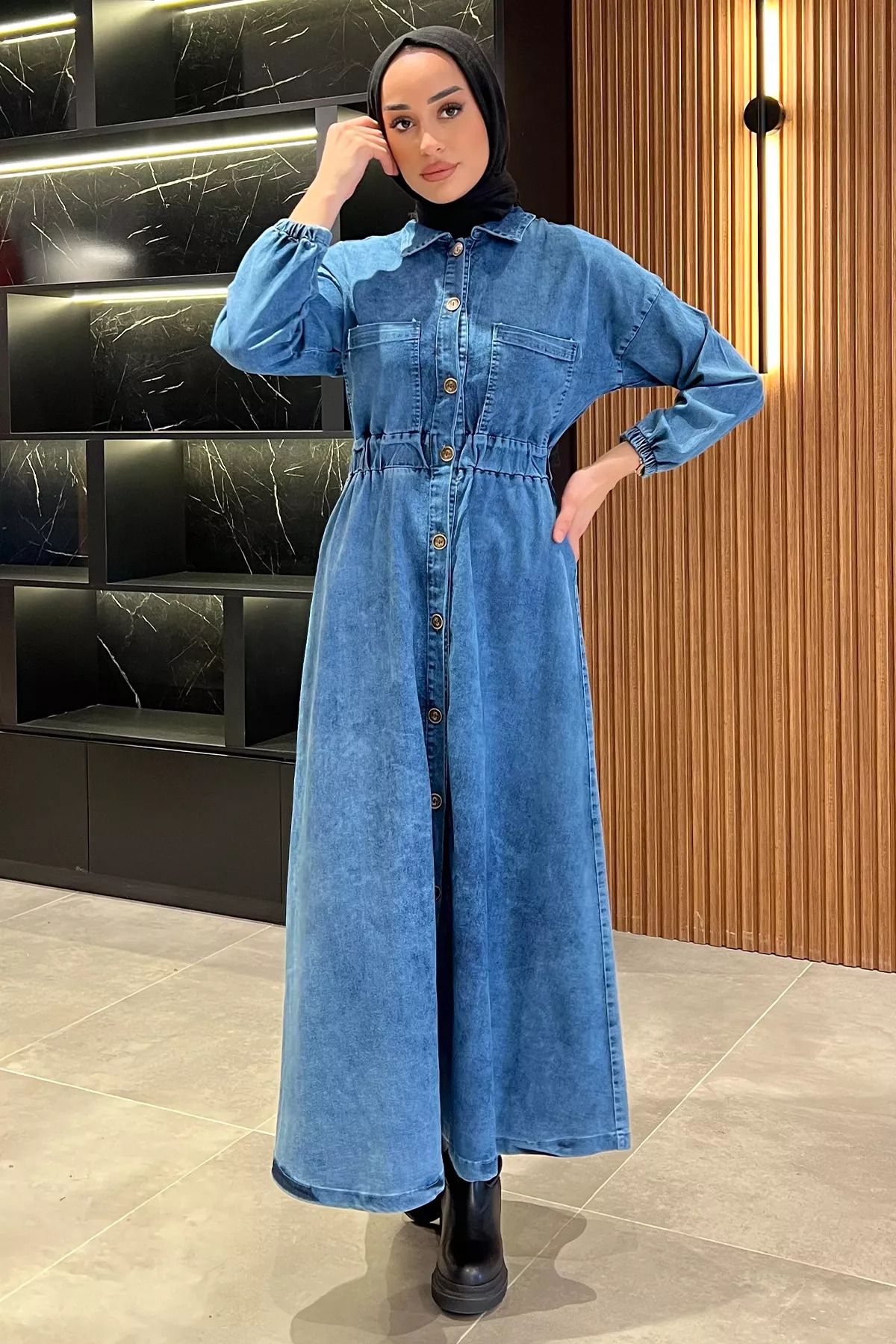 julude-Blue Front Button Jean Jeans Hijab Dress 6