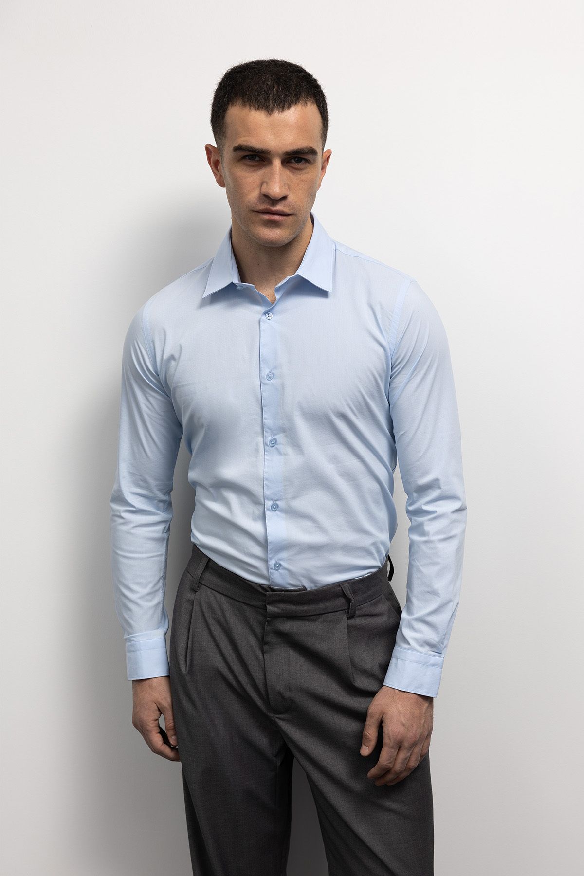 GIESTO-Light Blue Slim Fit Poplin Shirt 1