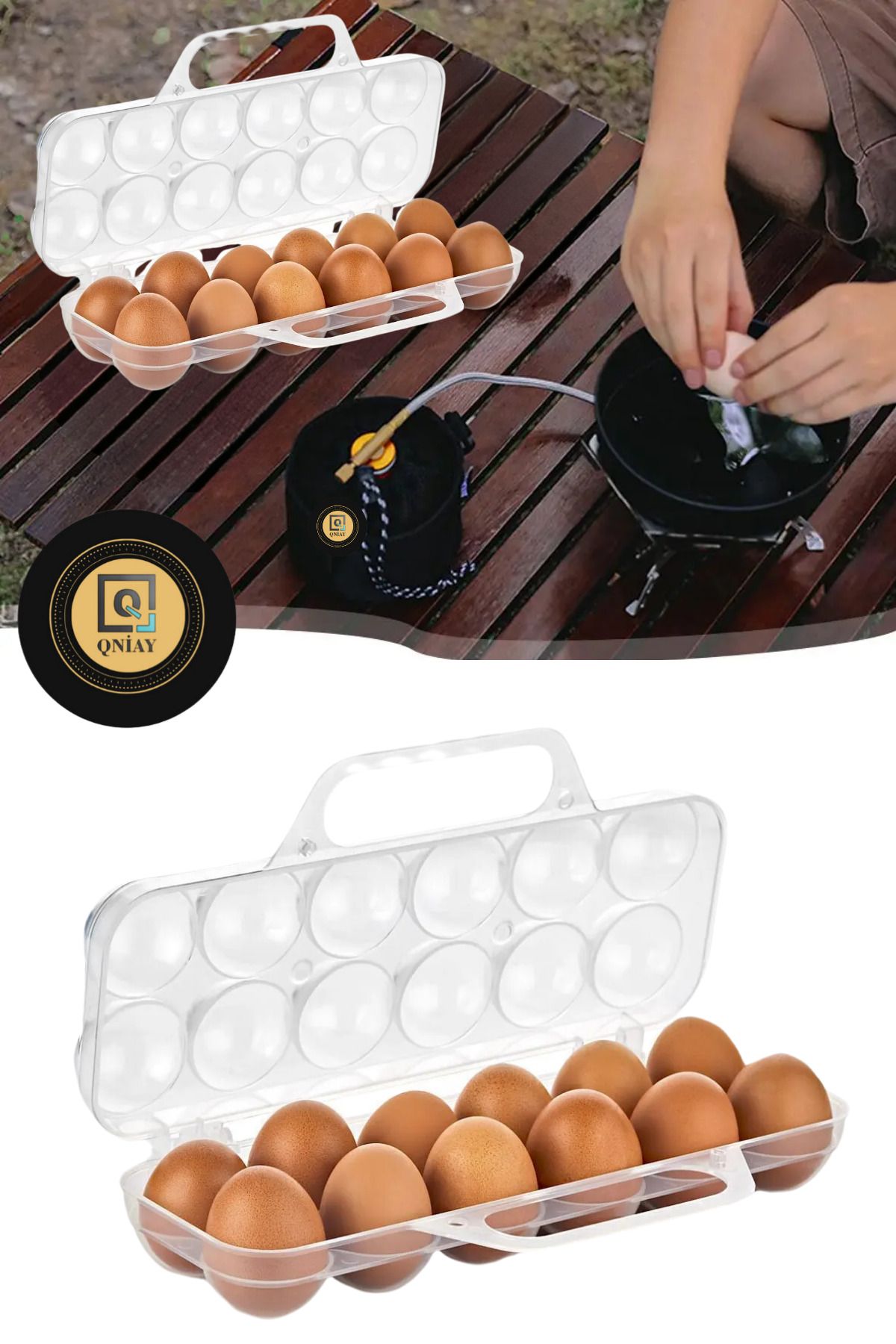 QNİAY-Egg Holder Carrying Box with Handle, Picnic Egg Carrying Container, 12-Pack Camping Picnic Egg Basket 1