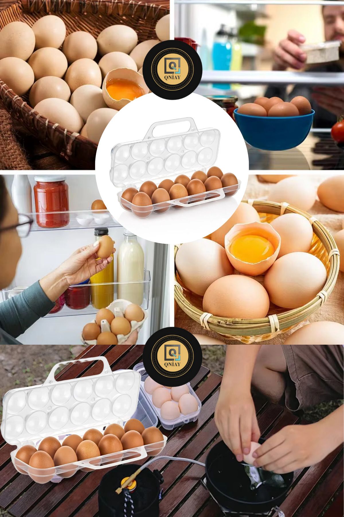 QNİAY-Egg Holder Carrying Box with Handle, Picnic Egg Carrying Container, 12-Pack Camping Picnic Egg Basket 4