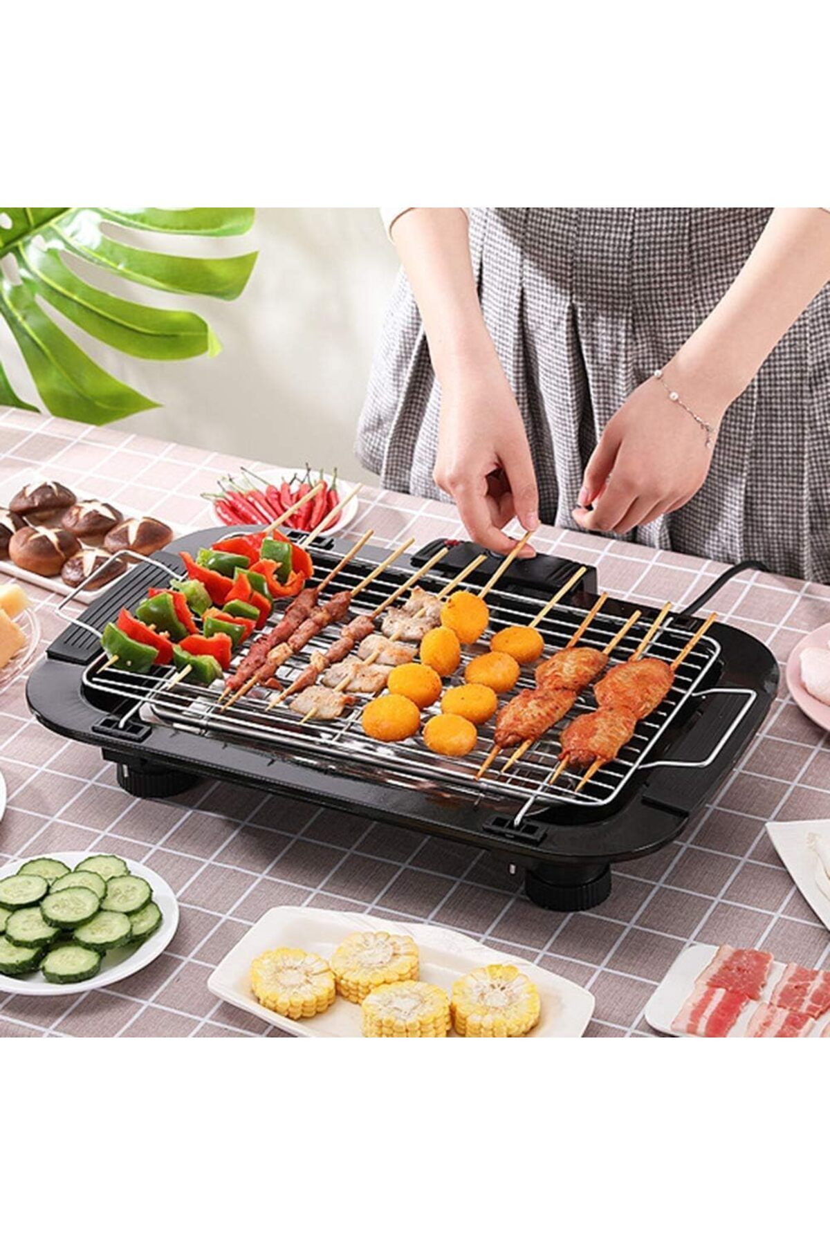 DubaiGallery-Electric barbecue grill, non-stick barbecue machine 5-level adjustable 2000W household electric 4