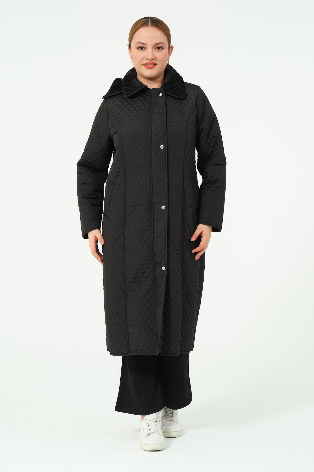 GLR&GYM Şebnem Büyük Beden Kadın Içi Tüylü Dişi Kapitone Su Geçirmez Mont