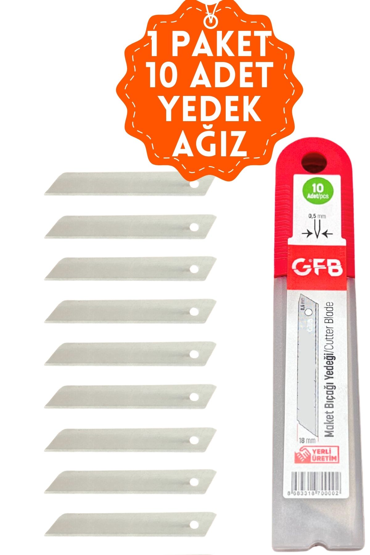 GFB Kırımsız Maket Bıçağı Yedeği Standart Tek Gövde 18x05 Mm 10 Lu Paket