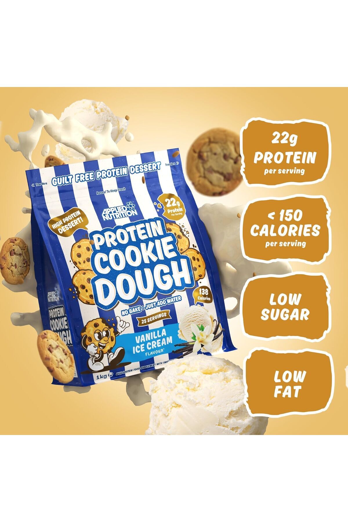 applied nutrition-Applied Nutrition Protein Cookie Dough, Vanilla Ice Cream, 1 kg 3