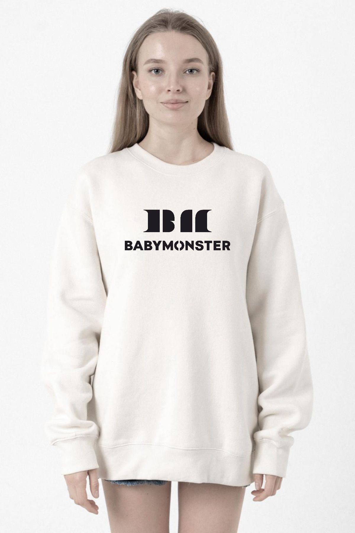 Tshirthane-Babymonster Logo White Women's 2Ip Sweatshirt 1