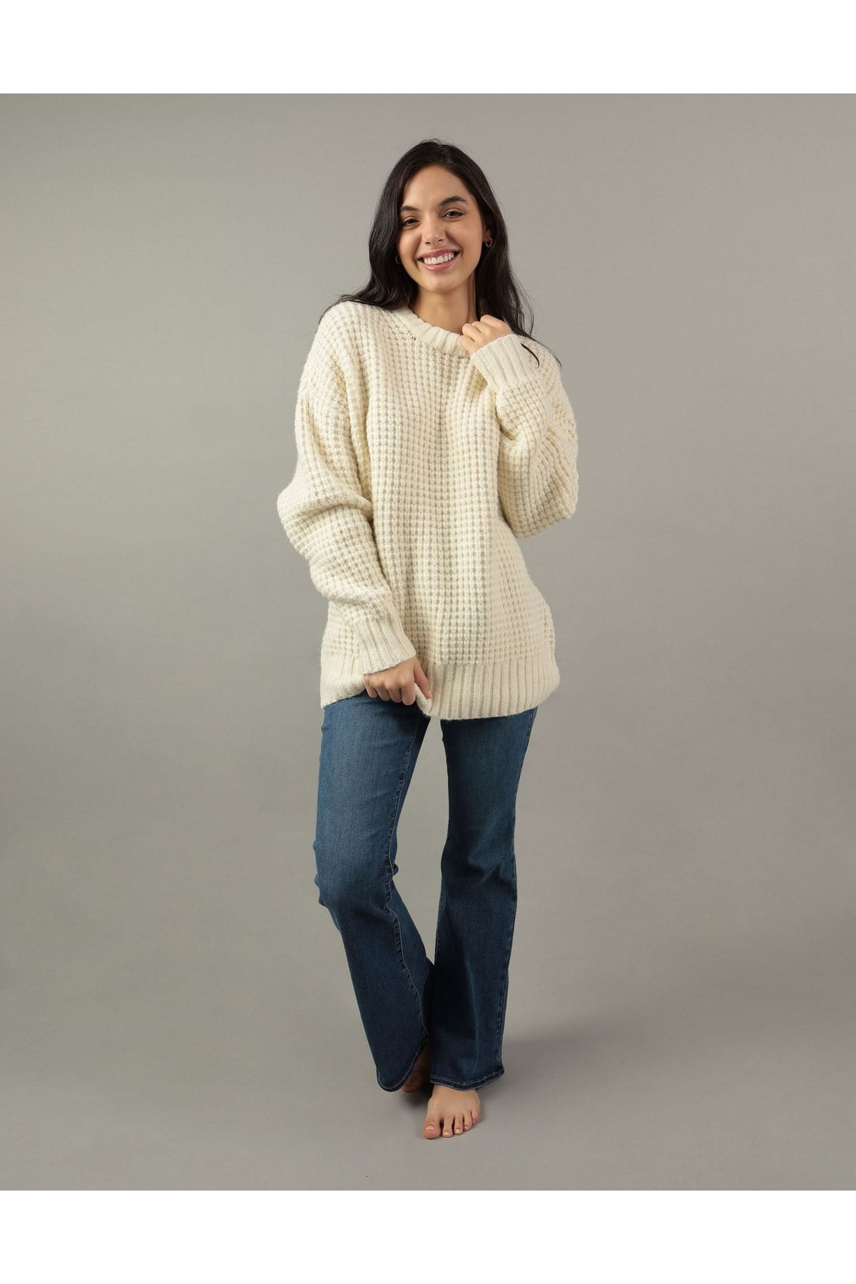 AMERICAN EAGLE-AE Oversized Waffle Crewneck Sweater 1