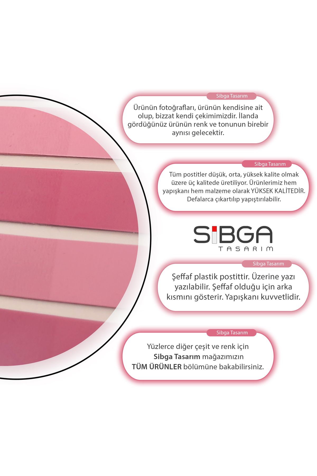 sibga tasarım-Post-It Transparent Pink Bookmark - 200 Sheets of Note Paper 6