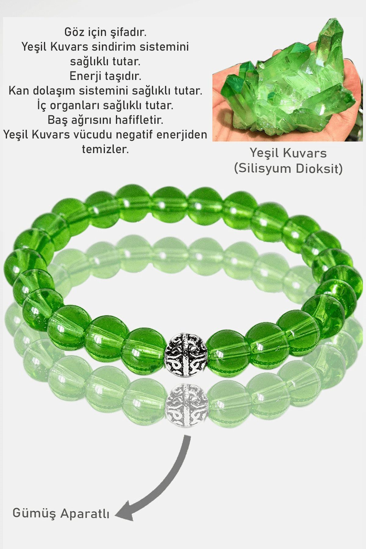 Tesbih Atölyesi-Aaa Green Quartz Stone Bracelet - Certified with Silver Apparatus 1