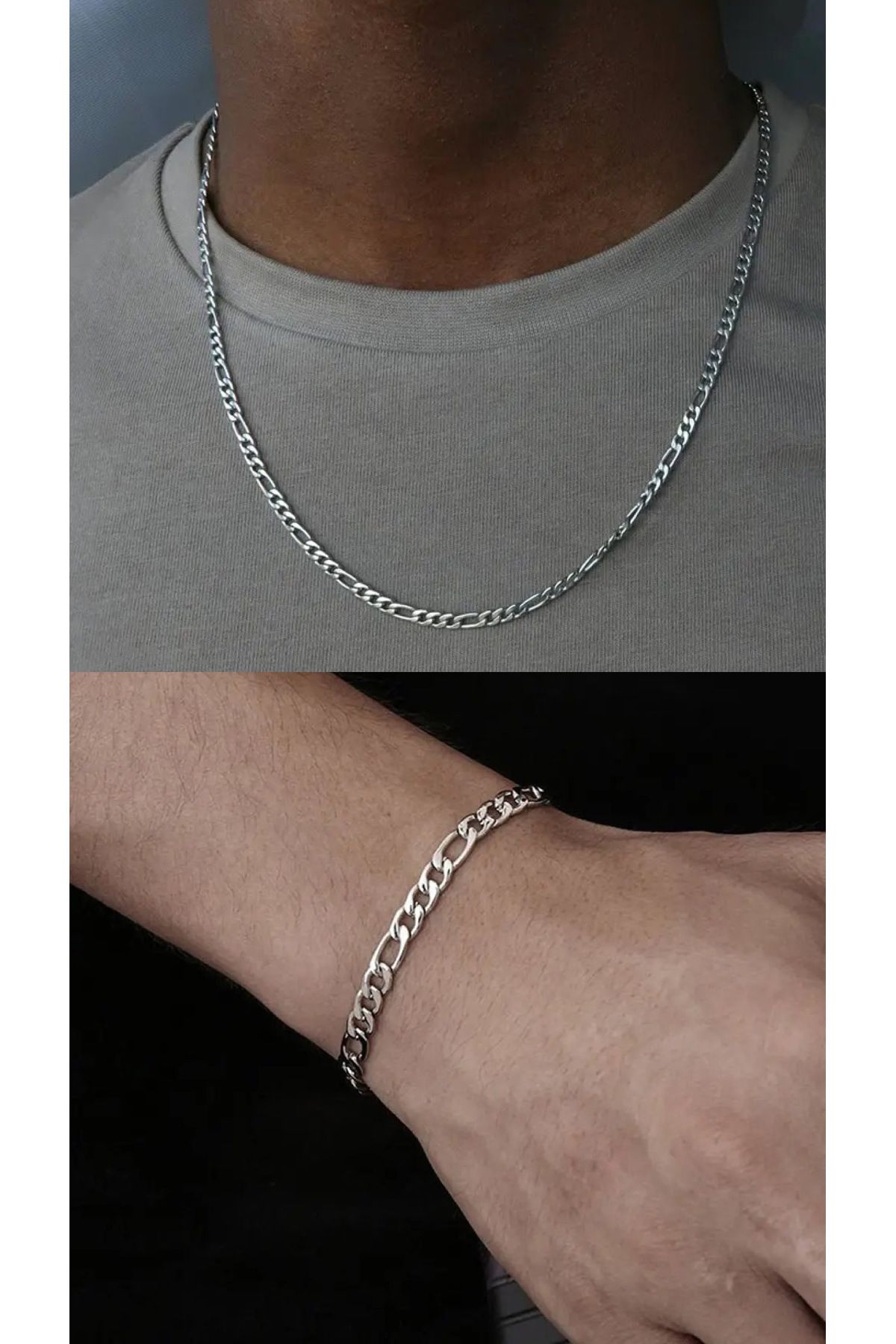 Unisex Zincir Kolye Ve Bileklik Seti