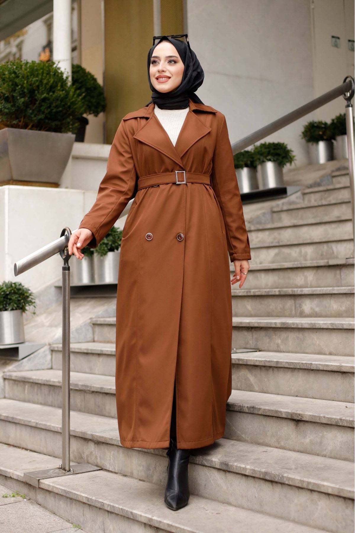 ALNİSS COLLECTİON-Lined Belt Detailed Full Length Trench Coat Top Coat 1