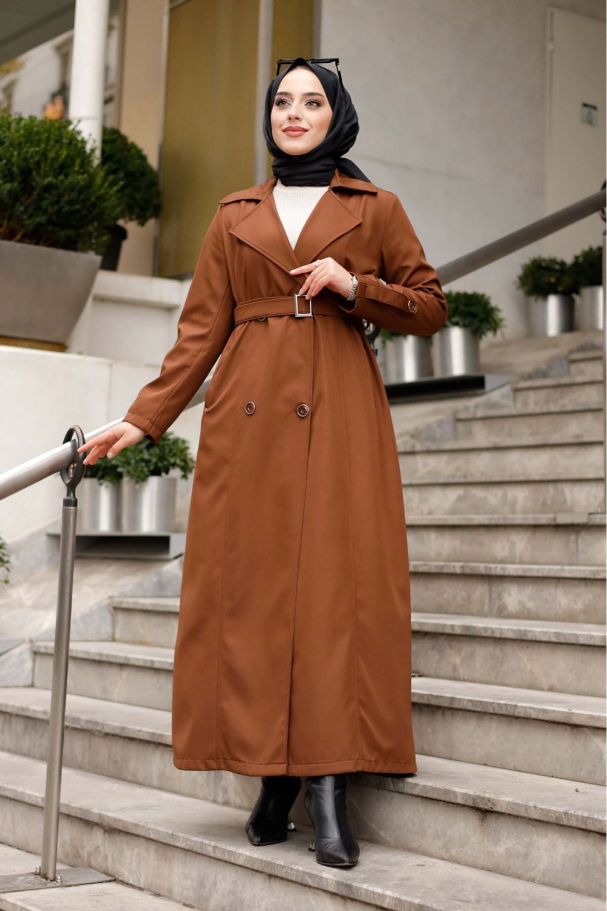 ALNİSS COLLECTİON-Lined Belt Detailed Full Length Trench Coat Top Coat 3