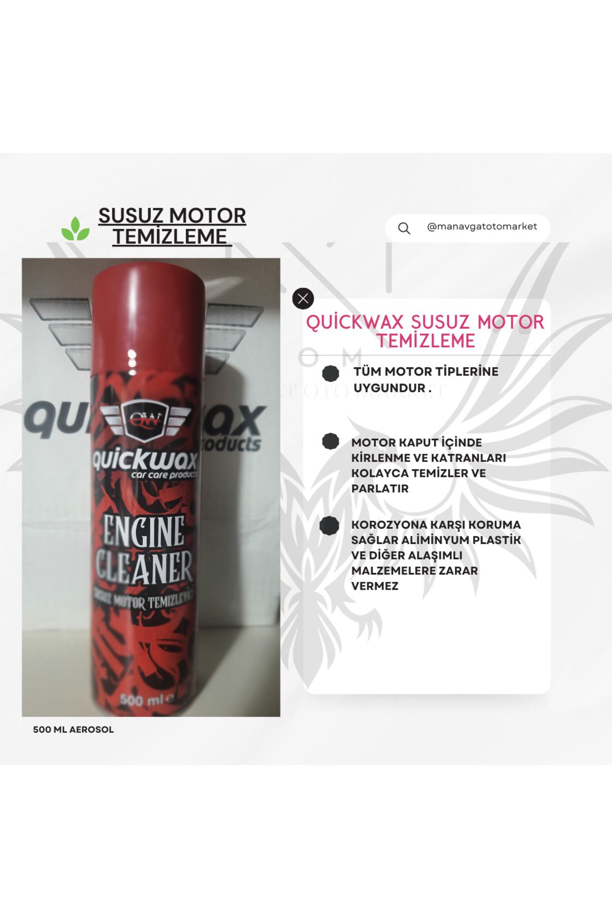 quickwax QUİCKWAX SUSUZ MOTOR TEMİZLEME 500 ML AEROSOL