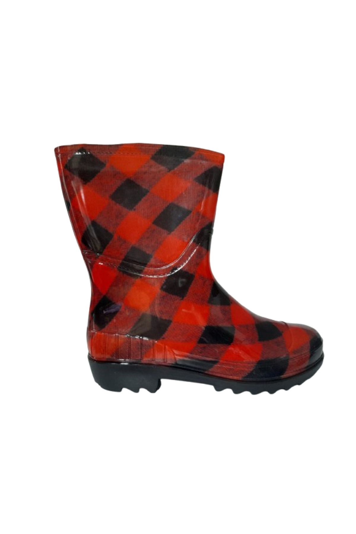 Emek-Women's Red-Black Striped 23 cm Short Garden Rain Boots 1