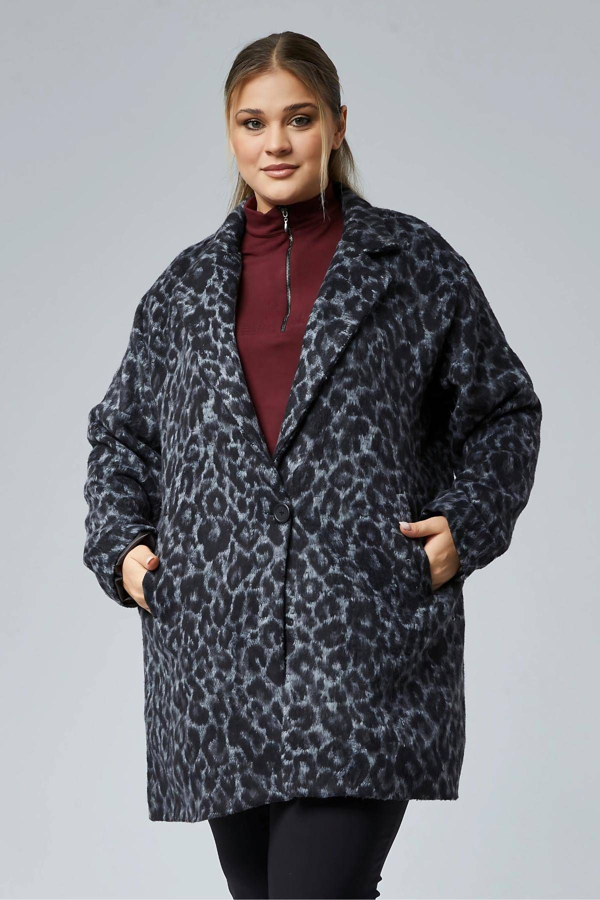 Hanezza-Elegant and Warm Choice - Large Size Leopard Print Cashew Coat 3
