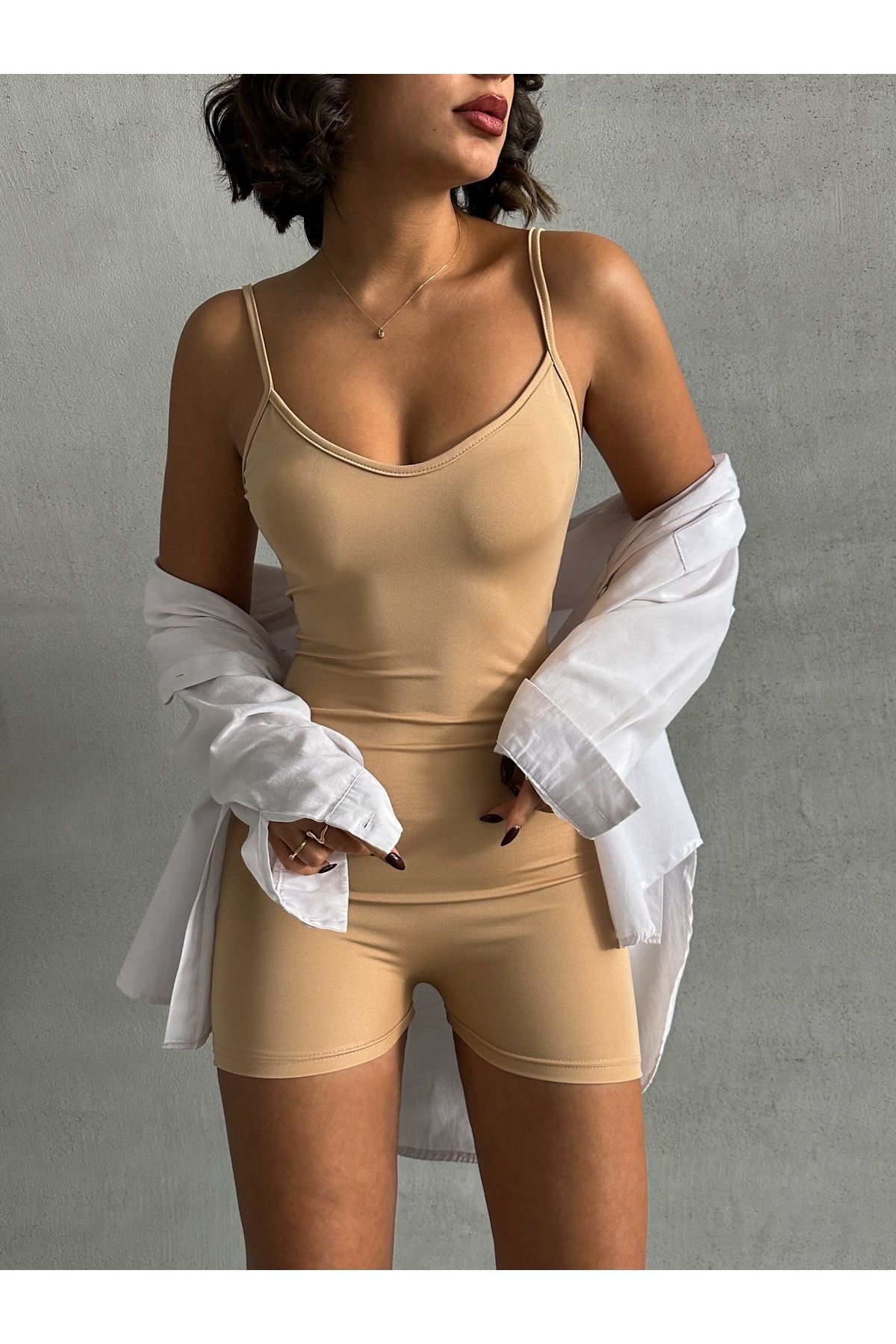 The Base-Beige V-Neck Sports Jumpsuit - Women's Rope Strap 3