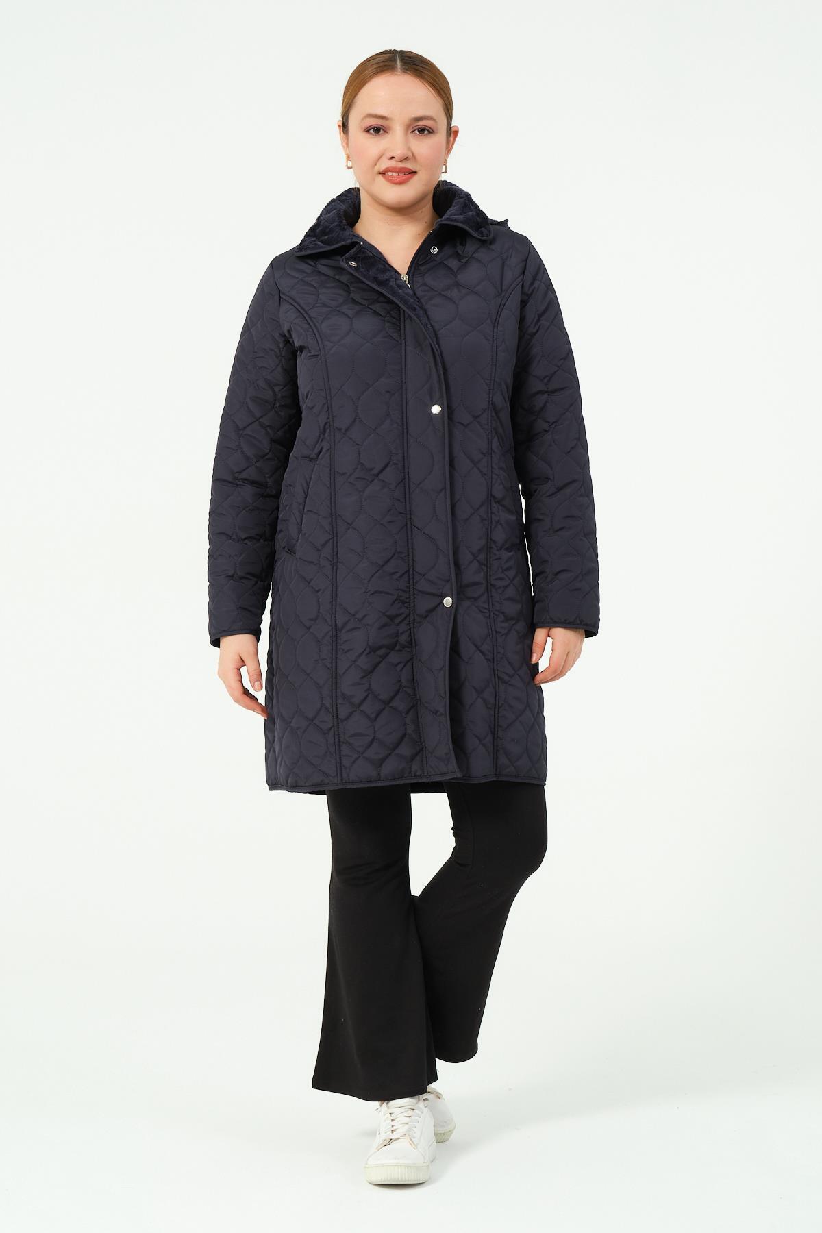 GLR&GYM AHUNAZ BÜYÜK BEDEN İÇİ TÜYLÜ KAPÜŞONLU KAPİTONE MONT