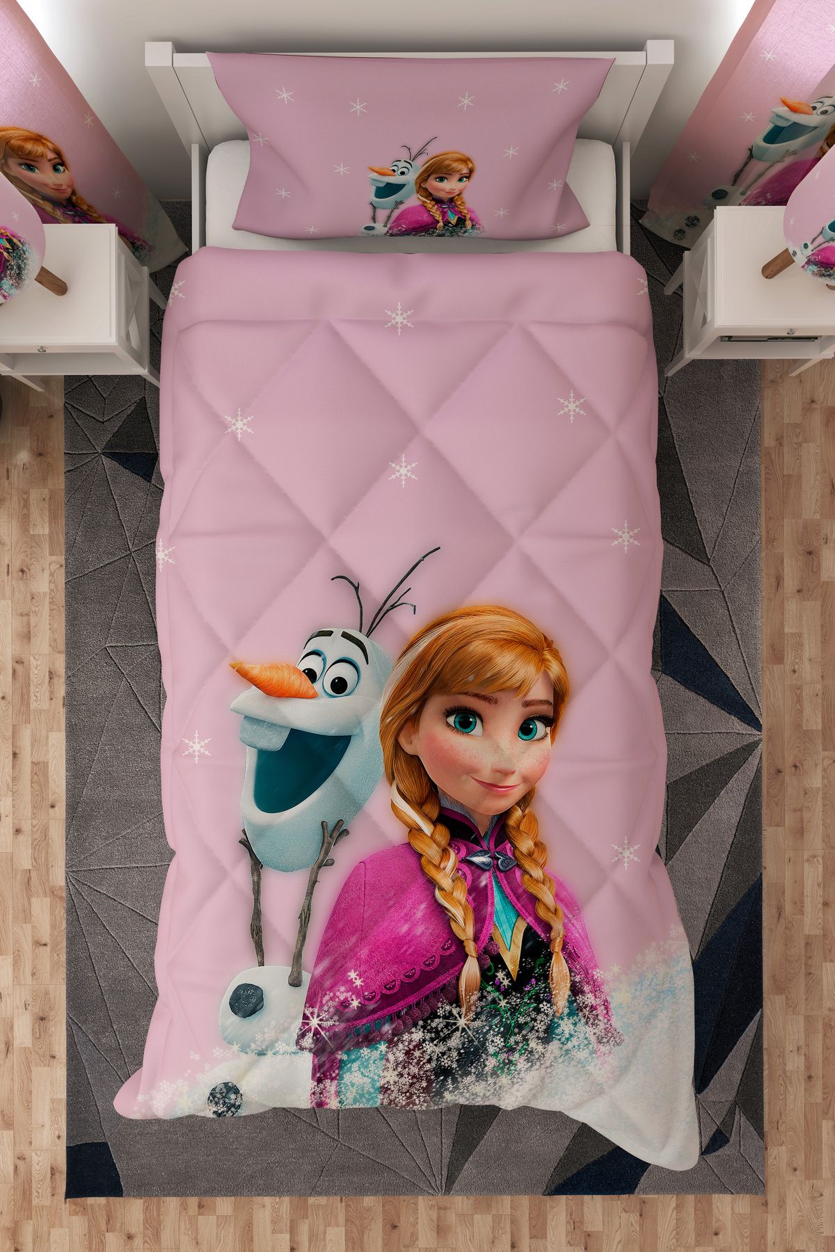 Talia Home Pembe Frozen Anna Desenli Tek Kişilik Çocuk Yorganı Uyku Seti