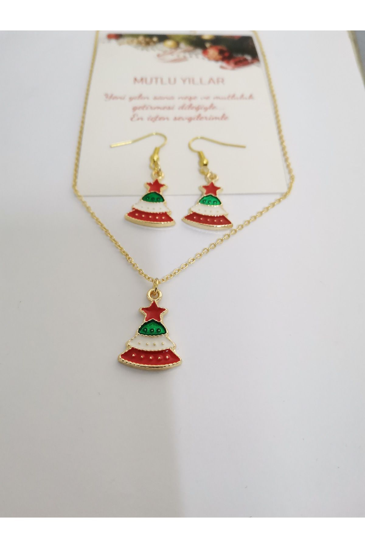 MİNİK ADIMLAR-Tiny Steps Christmas Gift New Year's Gift Christmas Themed Charm Necklace and Earrings 1