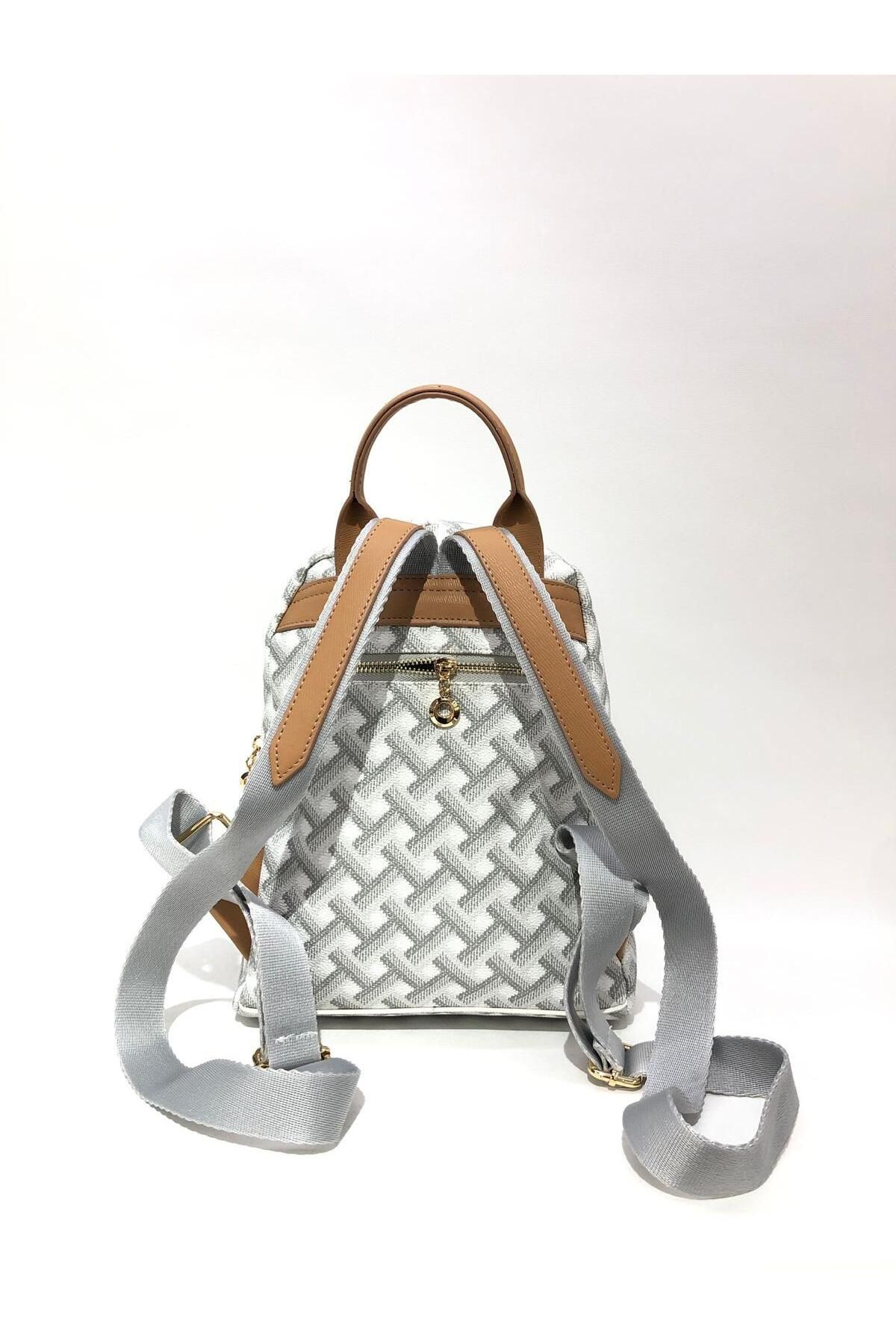 Piedra-White Tan Color 3D Patterned Faux Leather Material Multi-Purpose Backpack 3