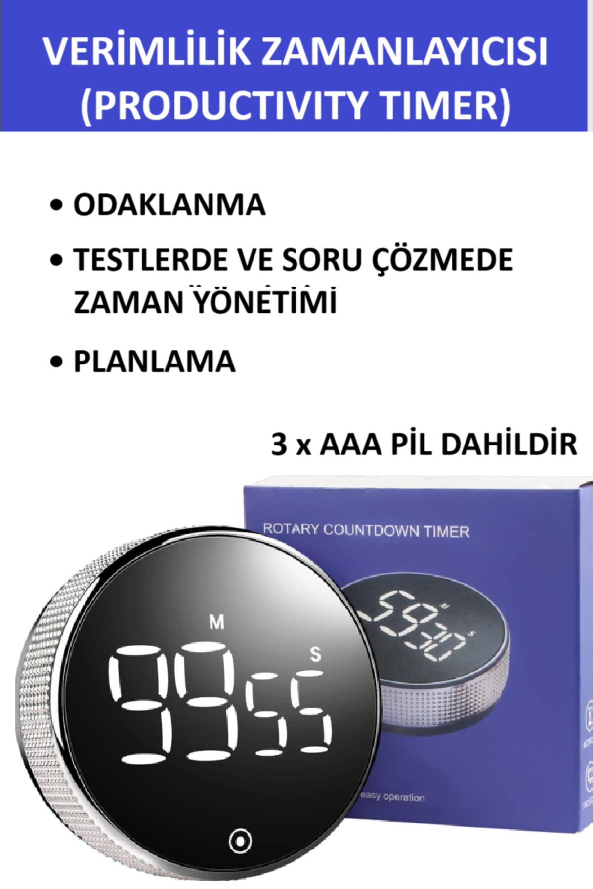 ZETCONCEPT Verimlilik Zamanlayıcısı Planlama, Odaklanma, Zaman Yönetimi (Test ve Soru Çözmede Yardımcı)