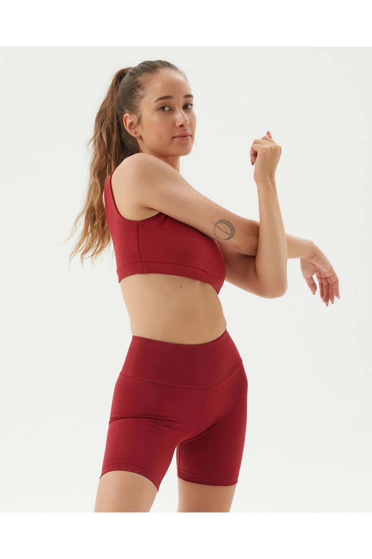 Ayma Active-Sangria Women Organic Cotton High Waist Biker Leggings Shorts 3