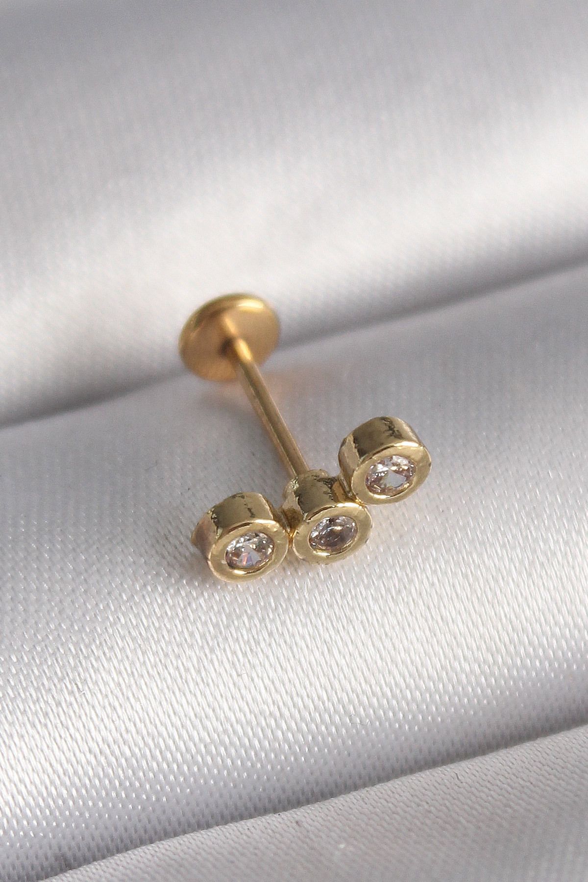 Store 316L Çelik Gold Renk Zirkon Taşlı Tragus Piercing