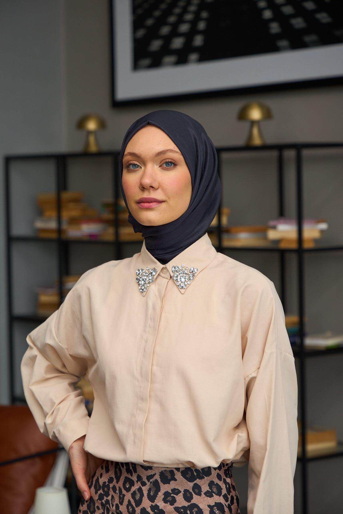 İpekhan-Plain Pattern Voile Shawl Dark Gray Voile Silk Shawl - 9800-22 2