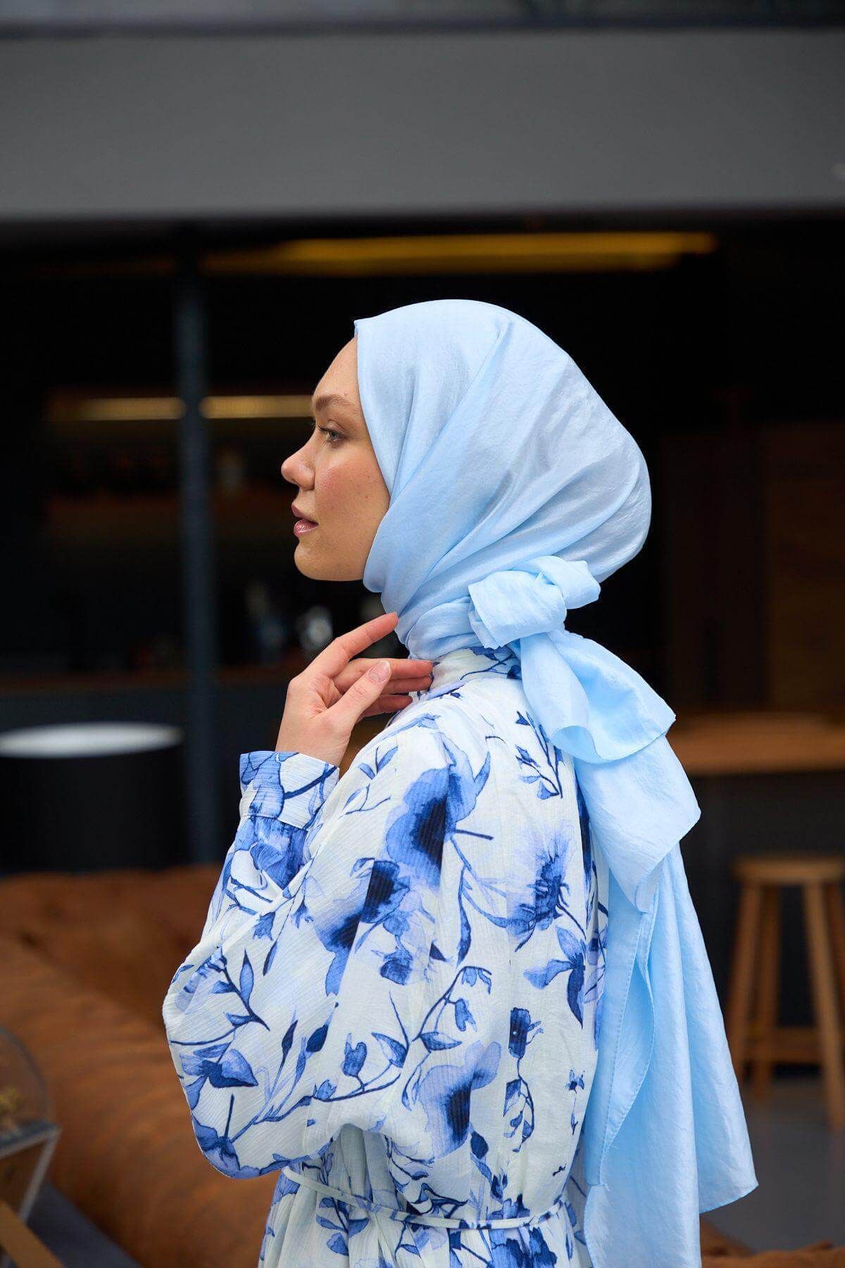 İpekhan-Plain Pattern Voile Shawl Ice Blue Voile Silk Shawl - 9800-09 4