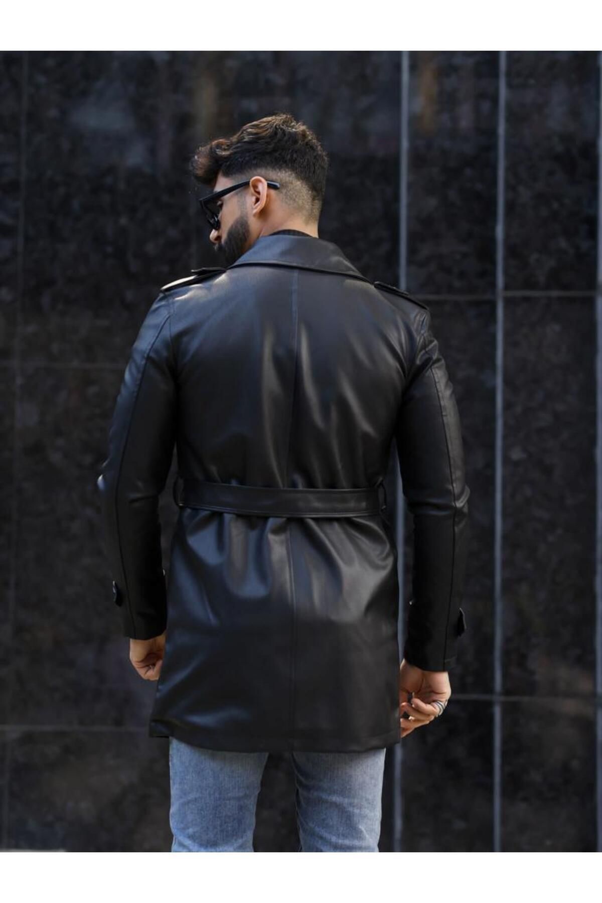 geyigo-Men's Long Leather Jacket 3