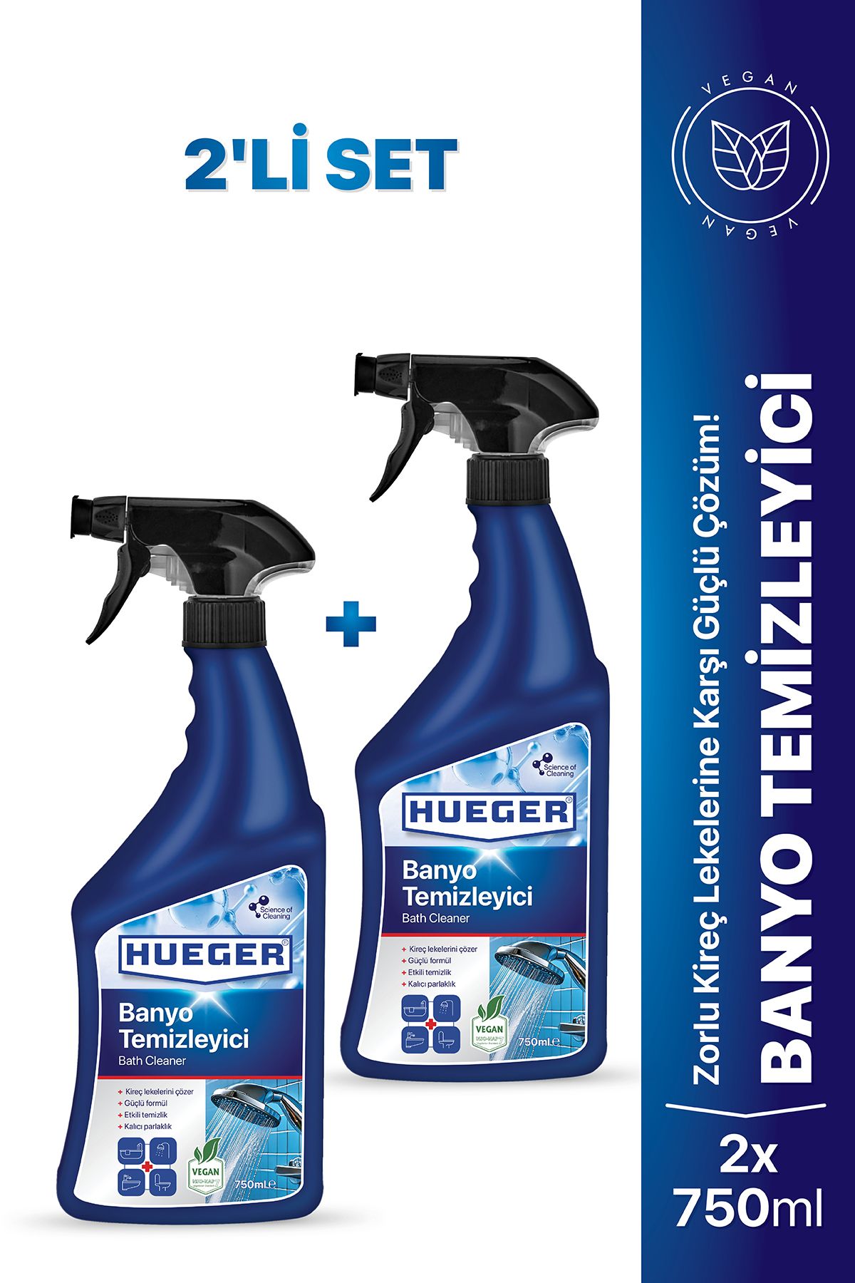 Hueger Ultra Güçlü Banyo Temizleyici ve Kireç Çözücü Sprey 2'li Set 750 ml + 750 ml