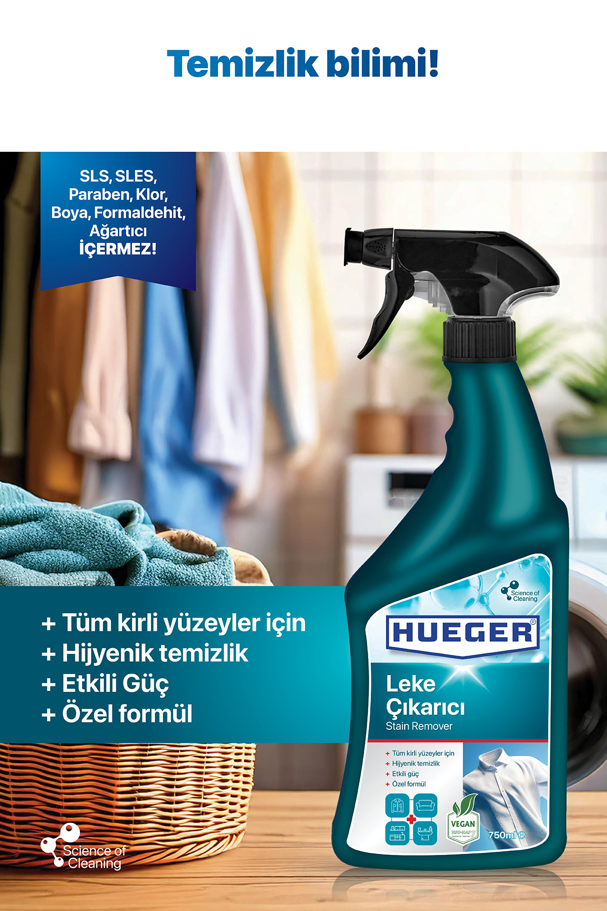 Hueger-Demachiant vegan pentru pete – Set de 2 pentru îndepărtarea petelor pentru țesături și suprafețe cu cap de spumă și spray 750 ml 750 ml 5